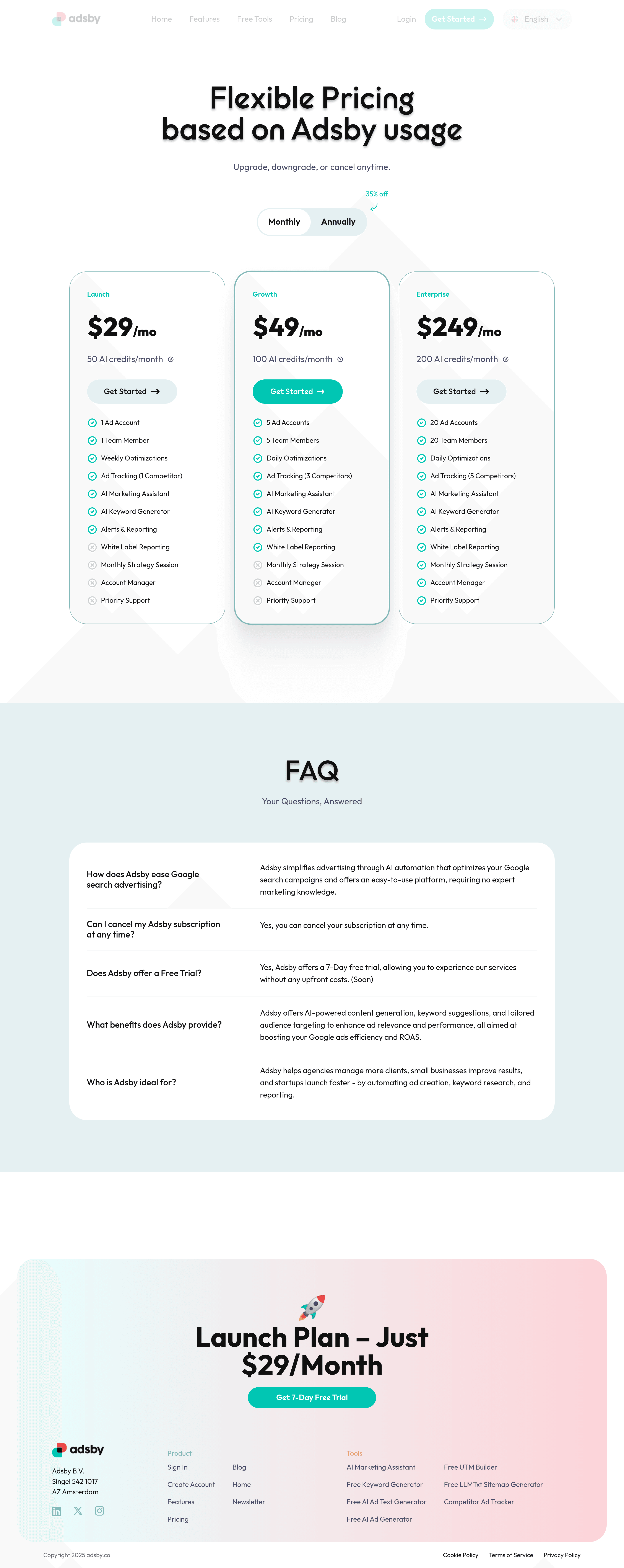 AI Ad Generator pricing page screenshot