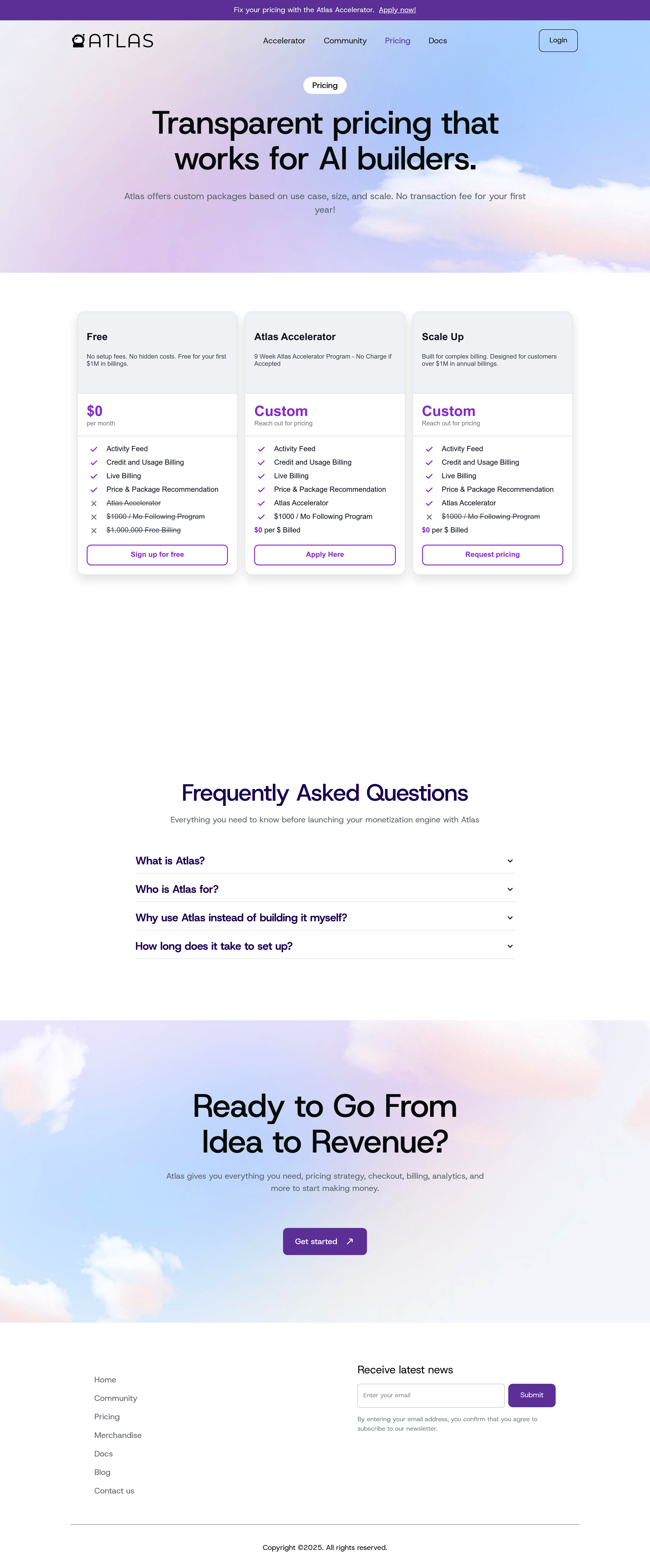 Atlas pricing page screenshot