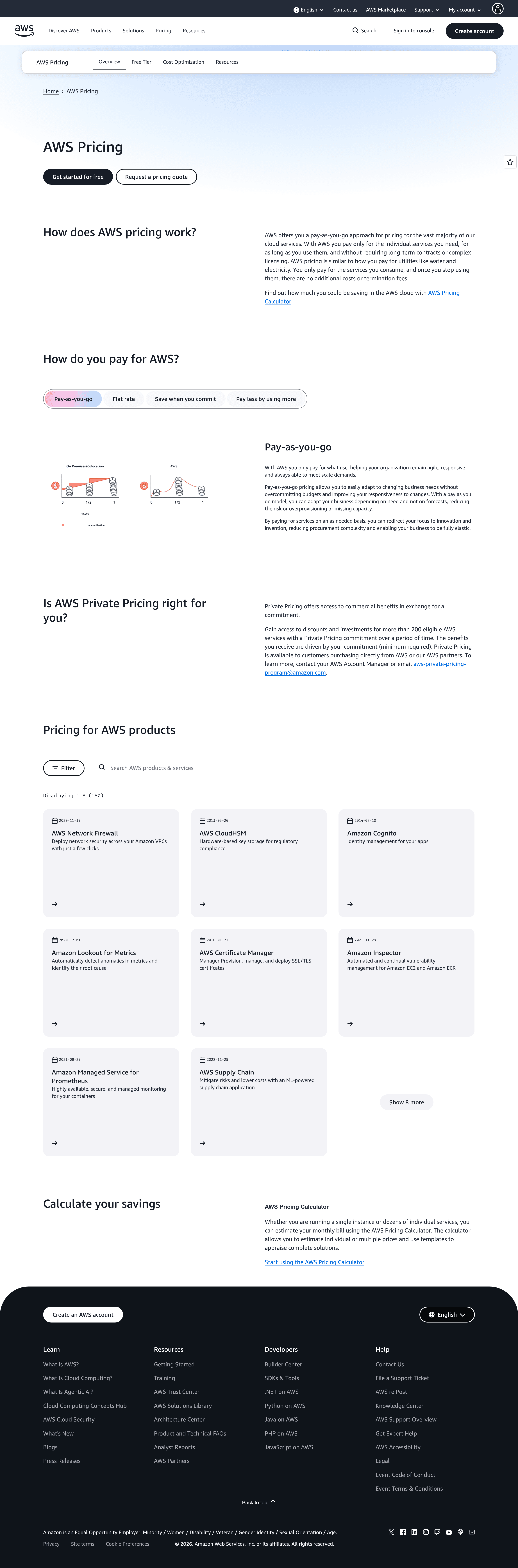 AWS pricing page screenshot