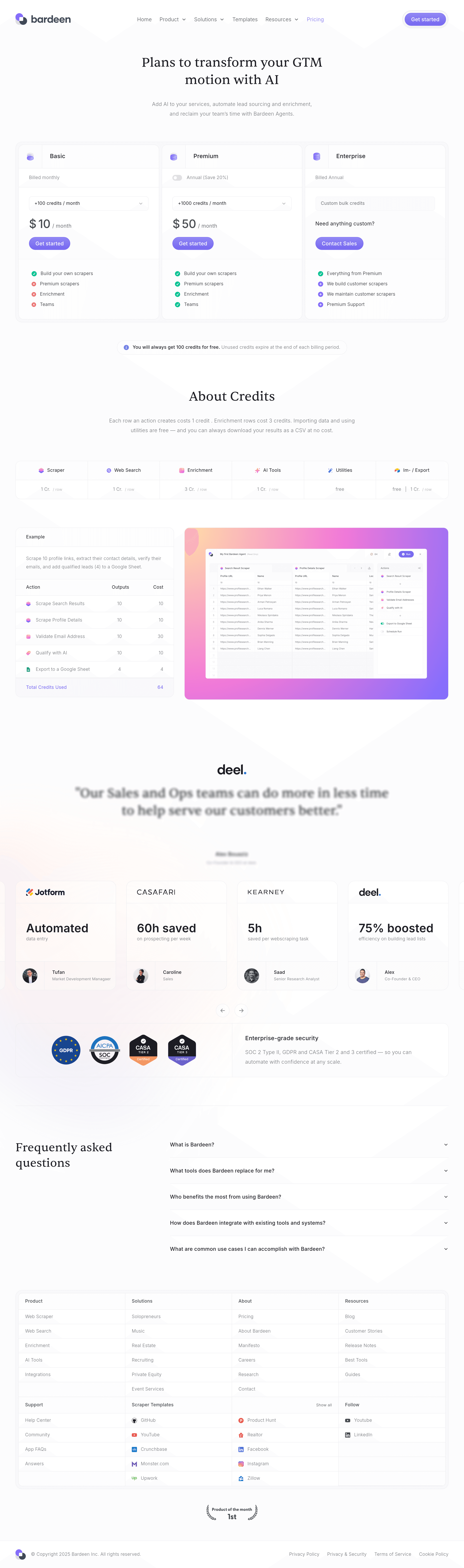 Bardeen pricing page screenshot