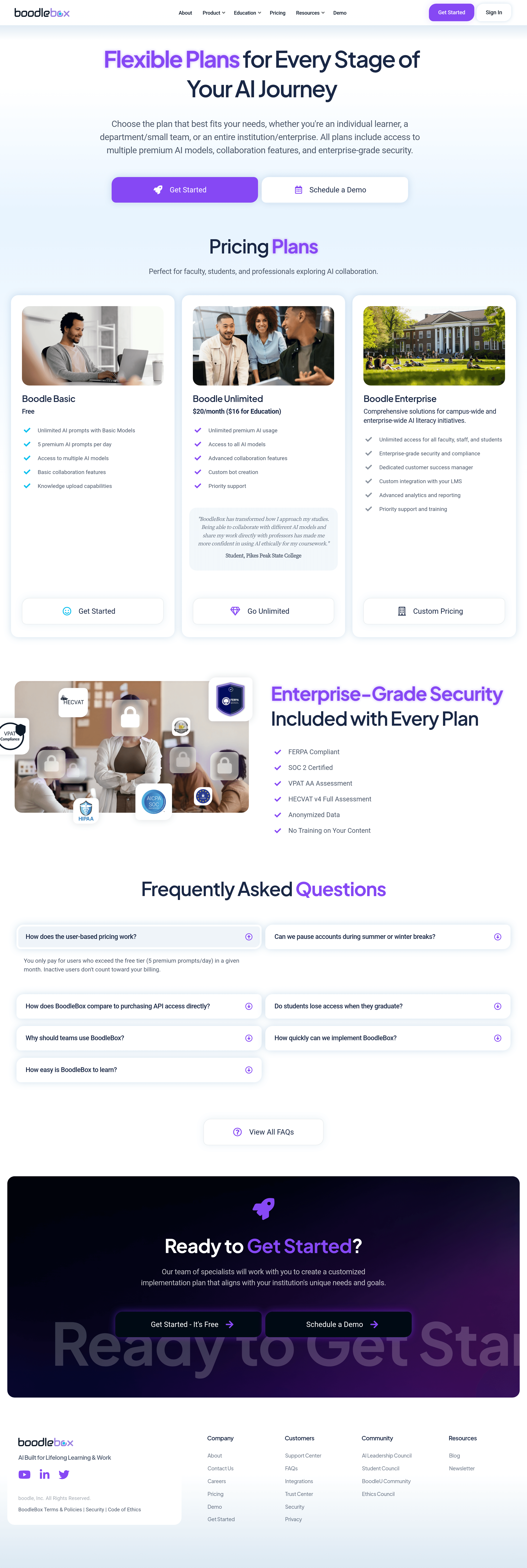 BoodleBox pricing page screenshot