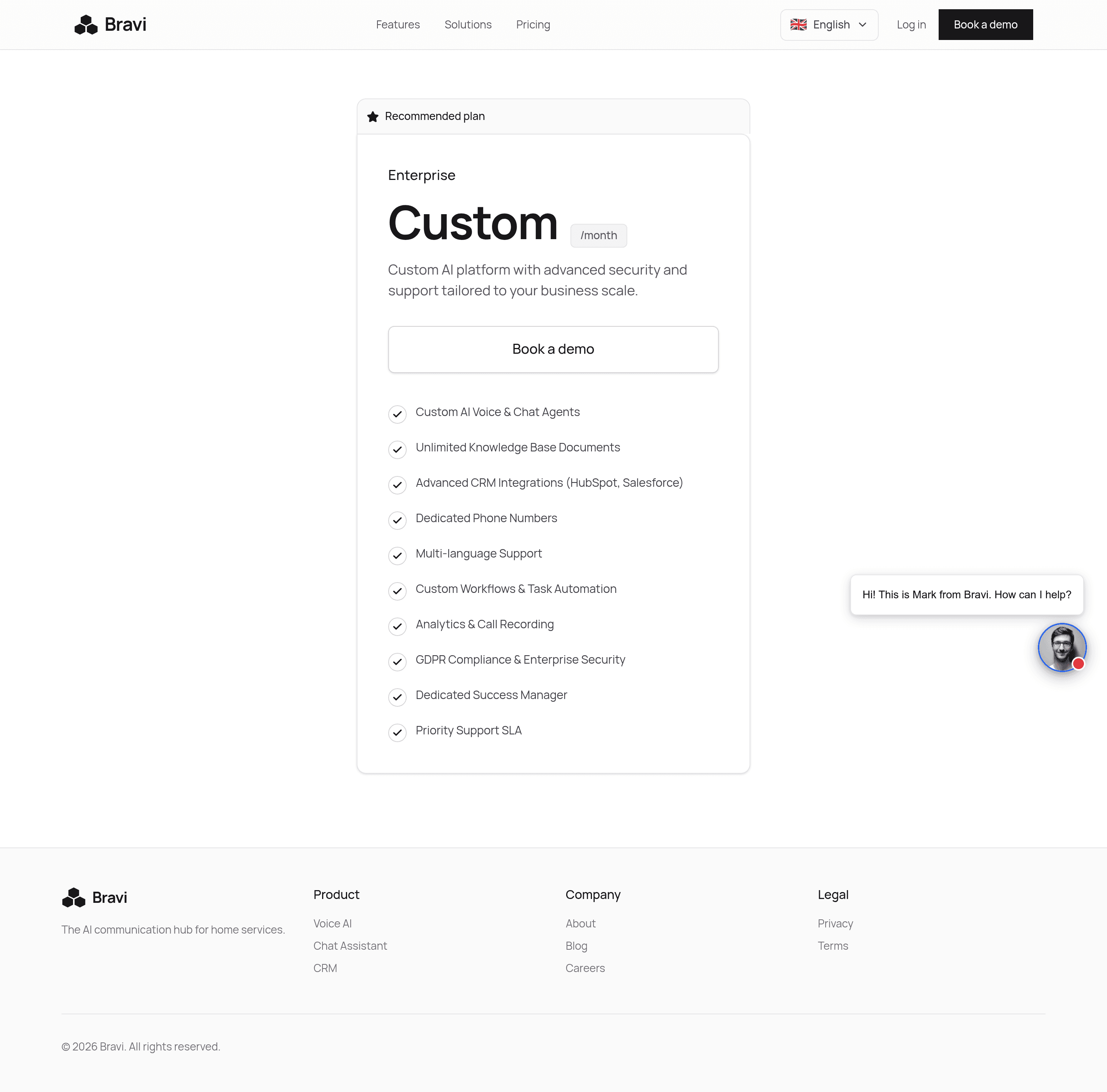 Bravi pricing page screenshot