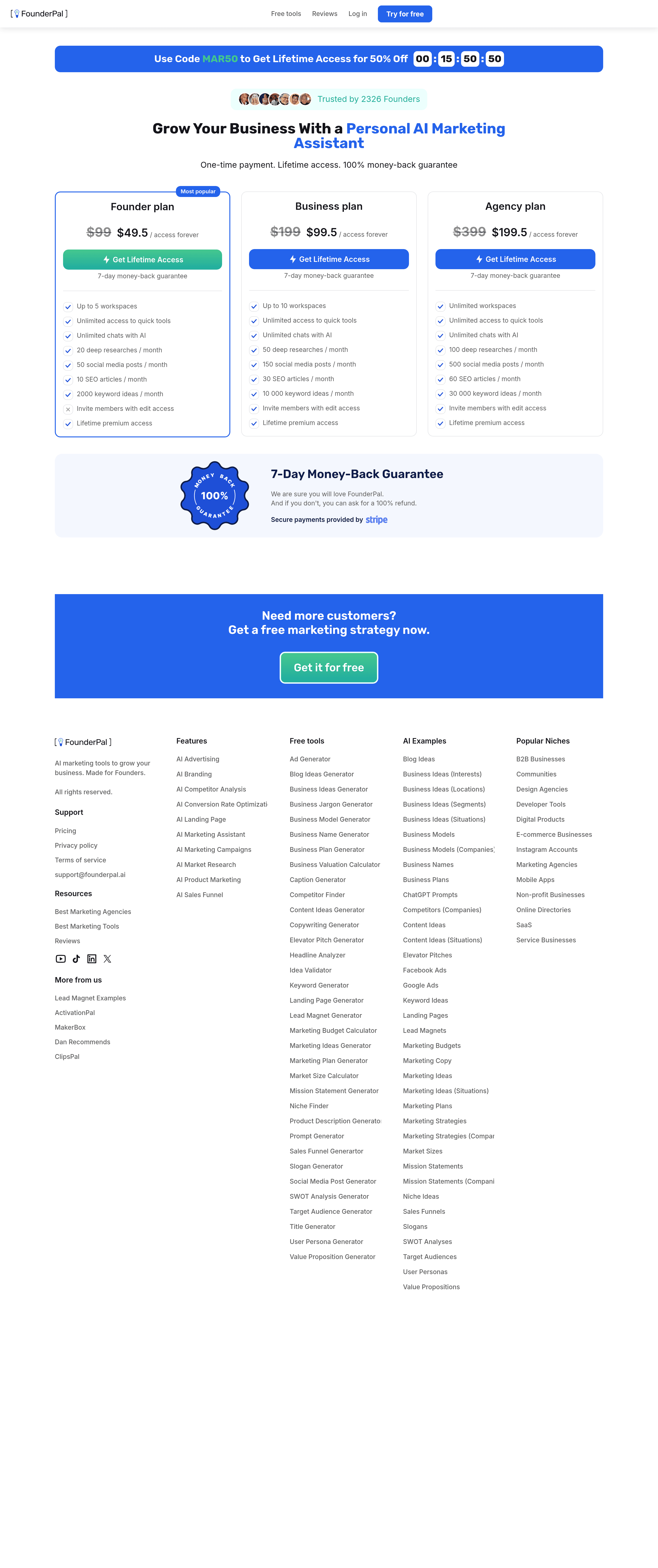 Business Idea Generator pricing page screenshot