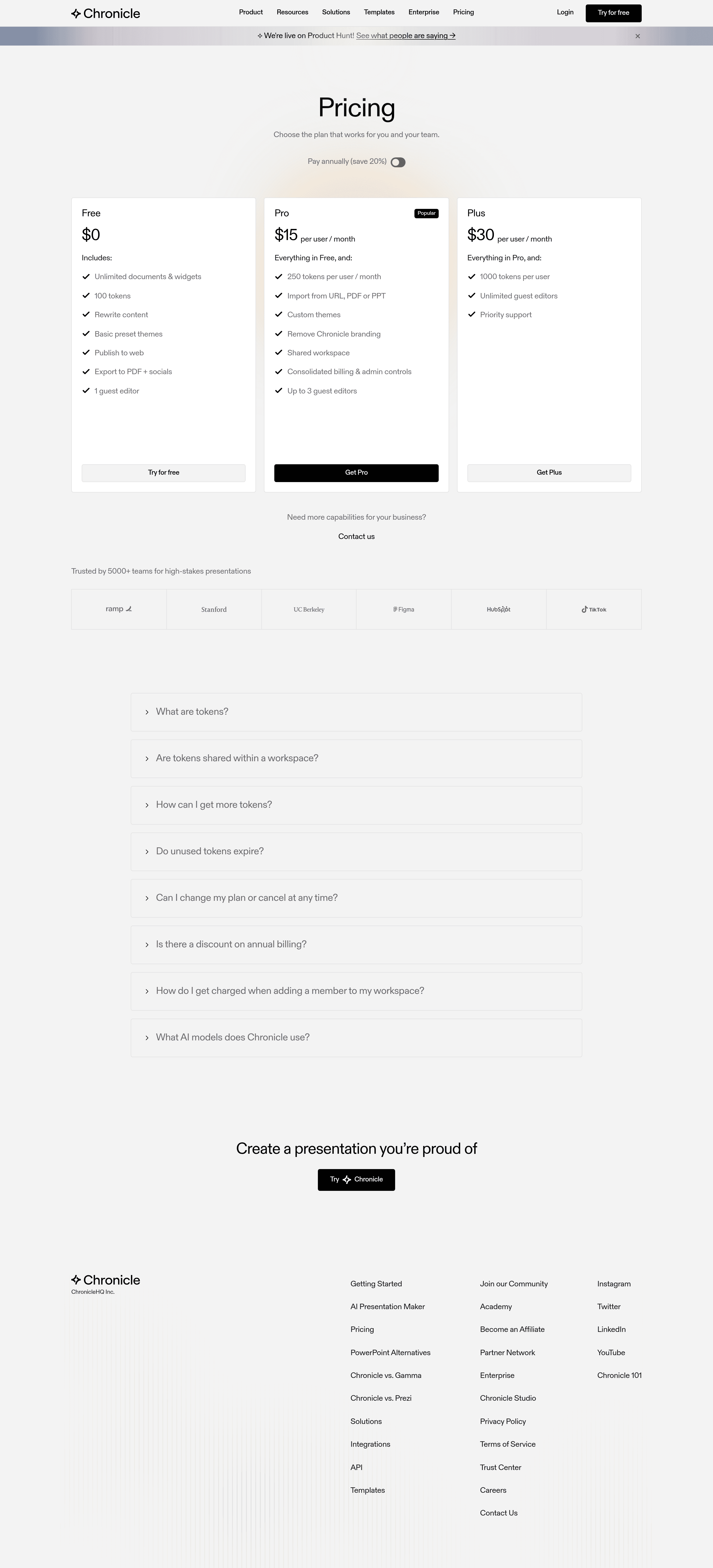 Chronicle: Cursor for Slides pricing page screenshot