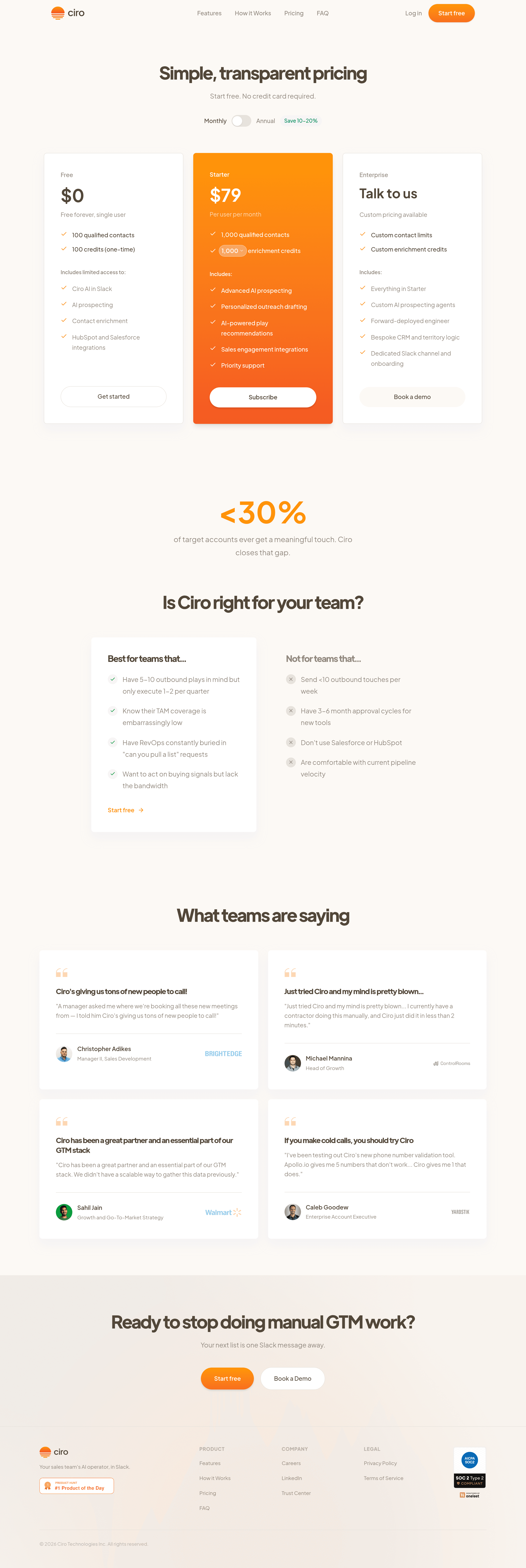 Ciro pricing page screenshot