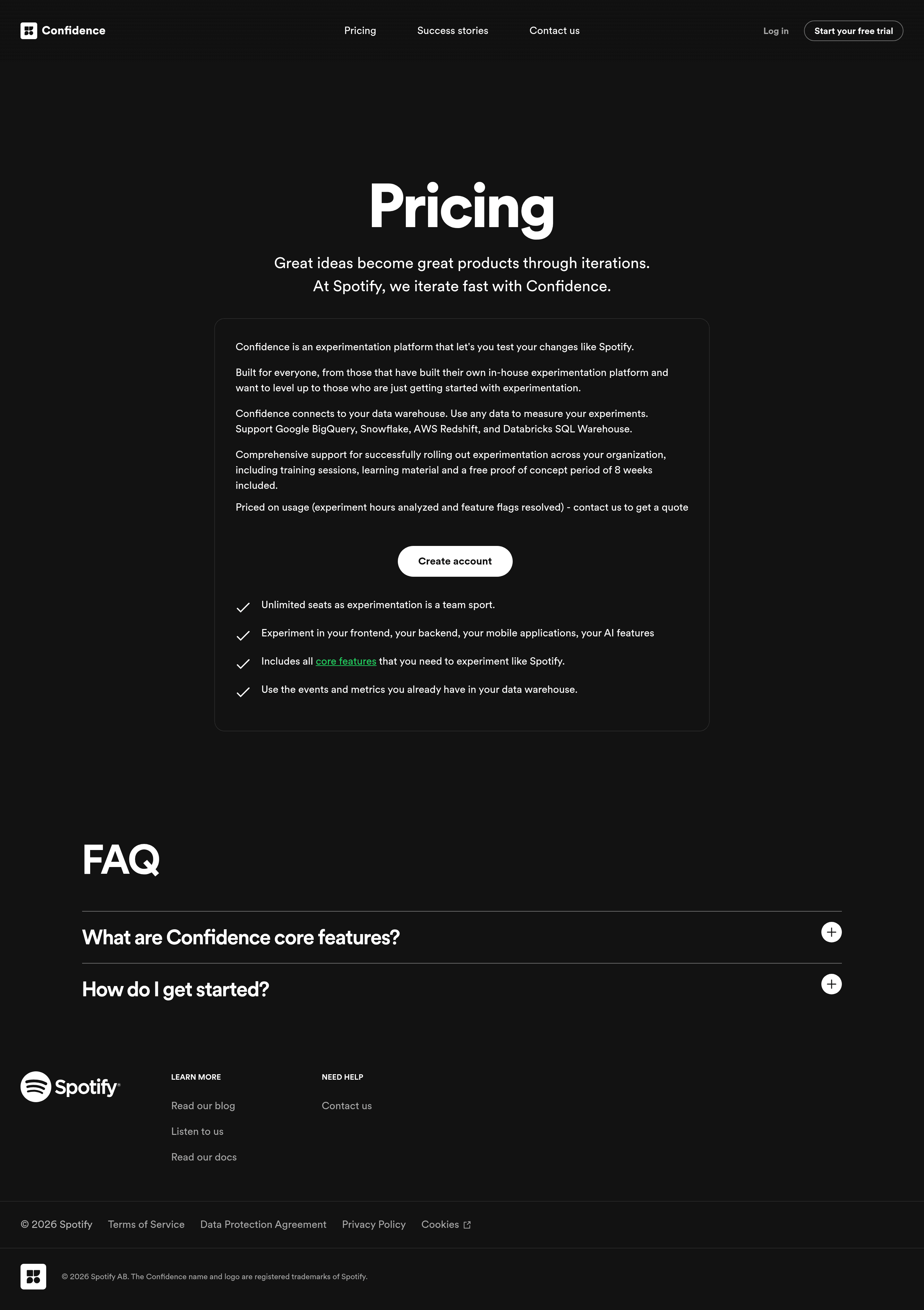 Confidence pricing page screenshot