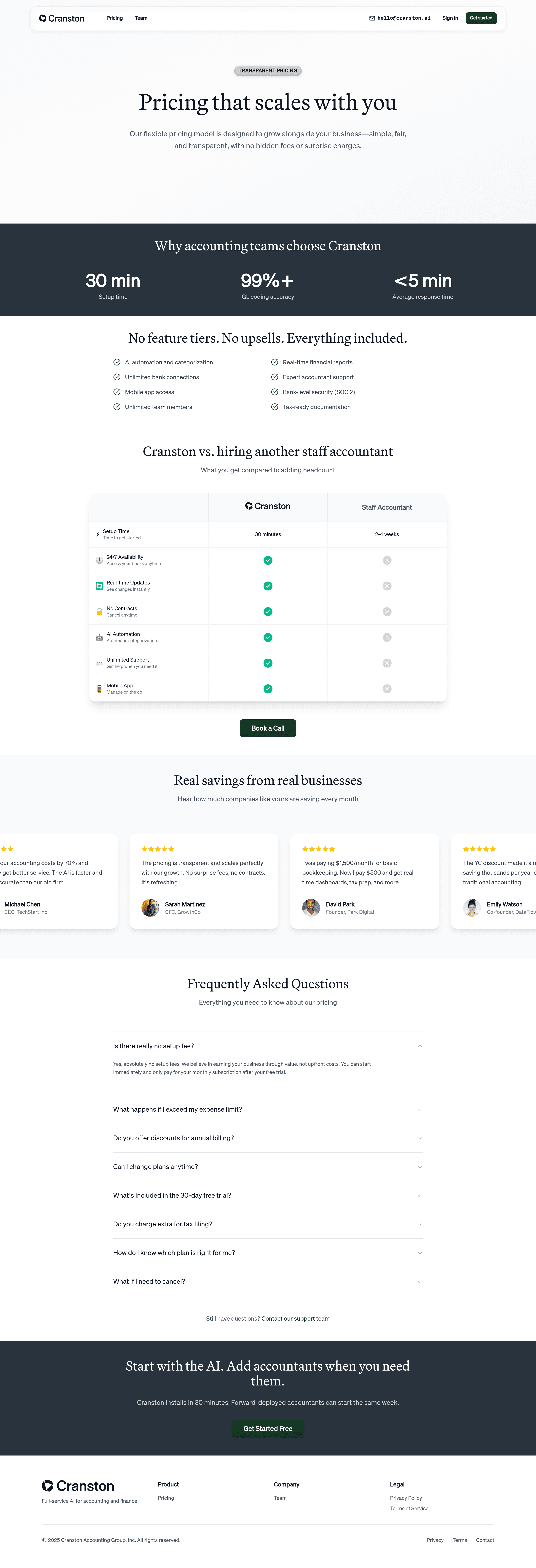 Cranston AI pricing page screenshot