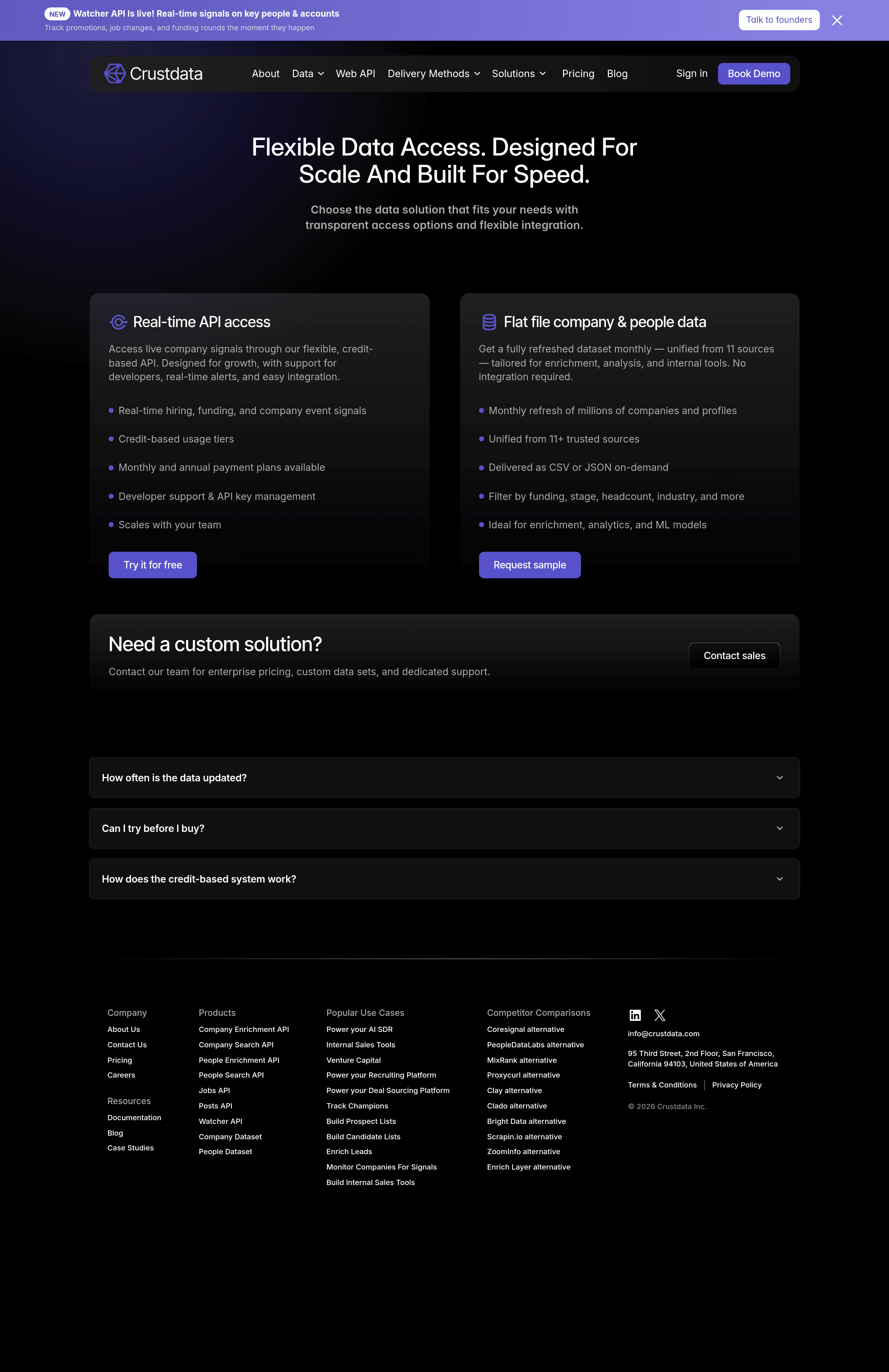 Crustdata pricing page screenshot