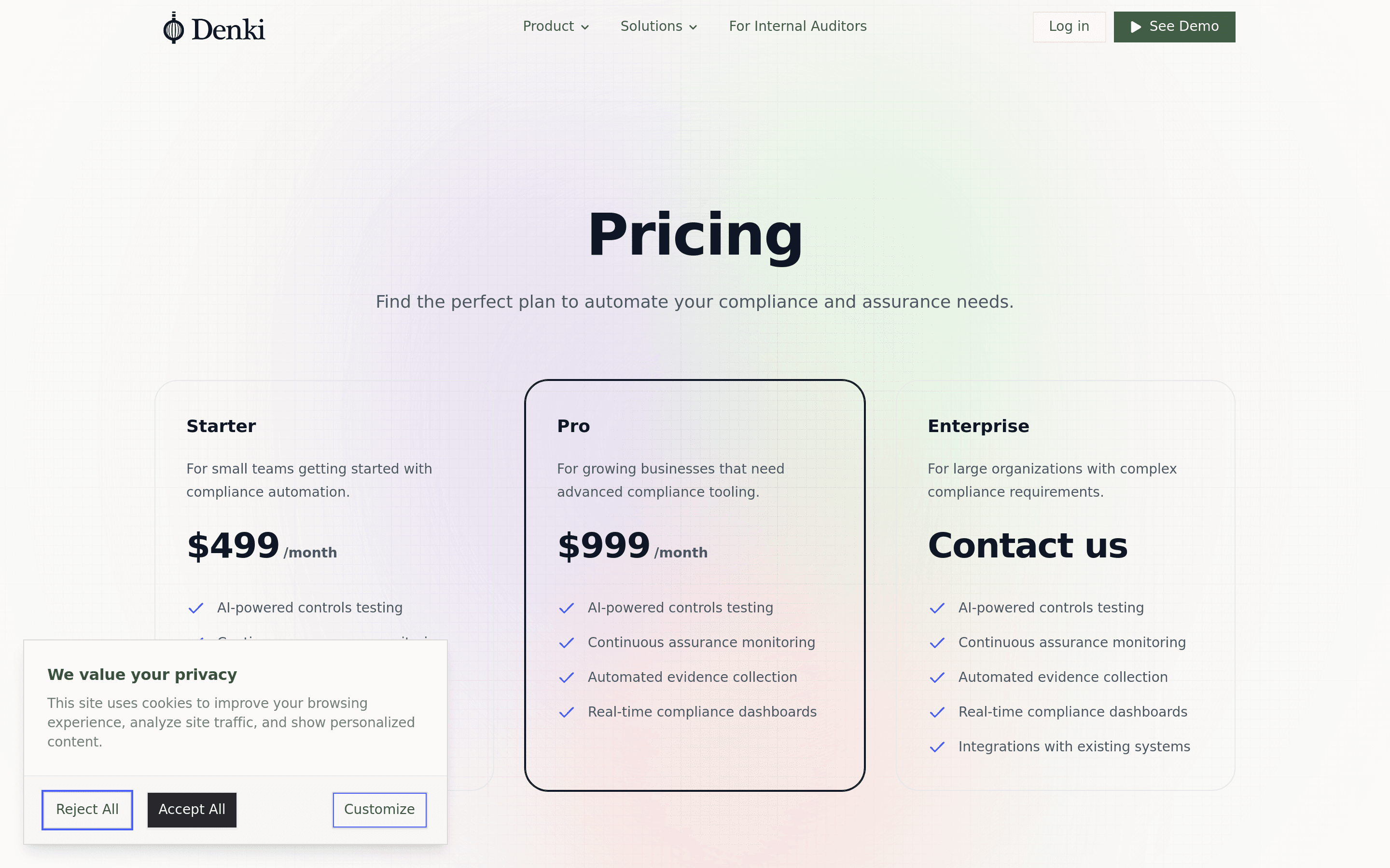 Denki pricing page screenshot
