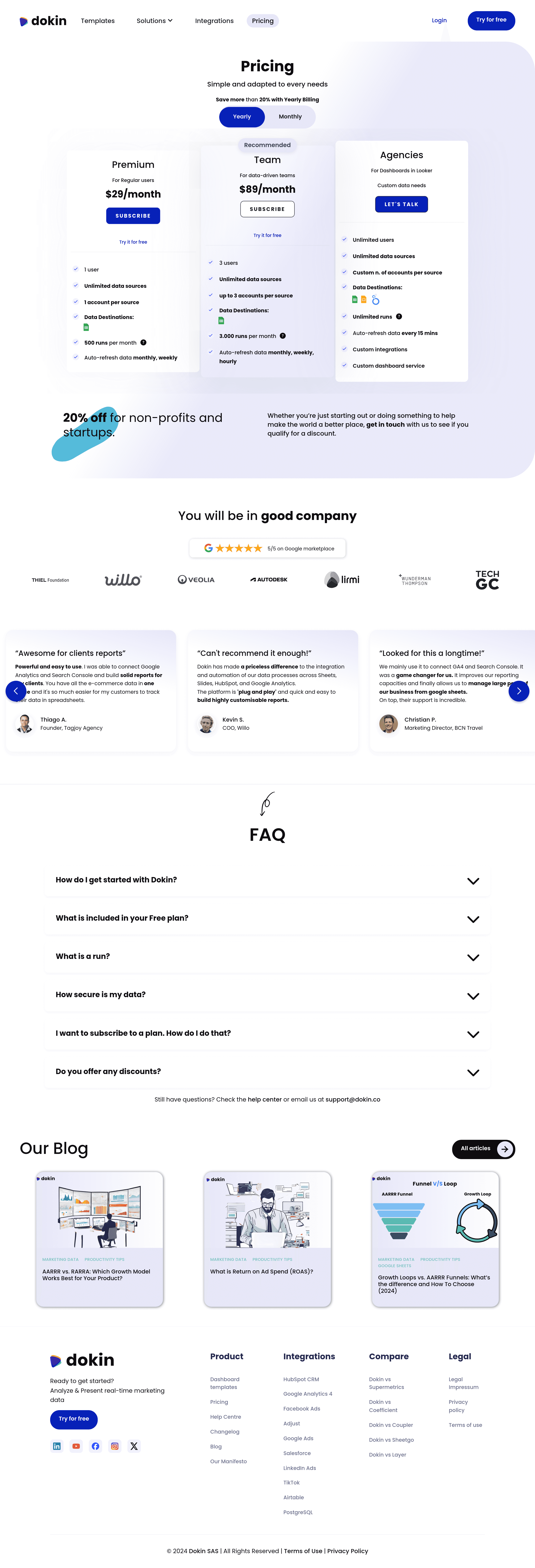 Dokin pricing page screenshot