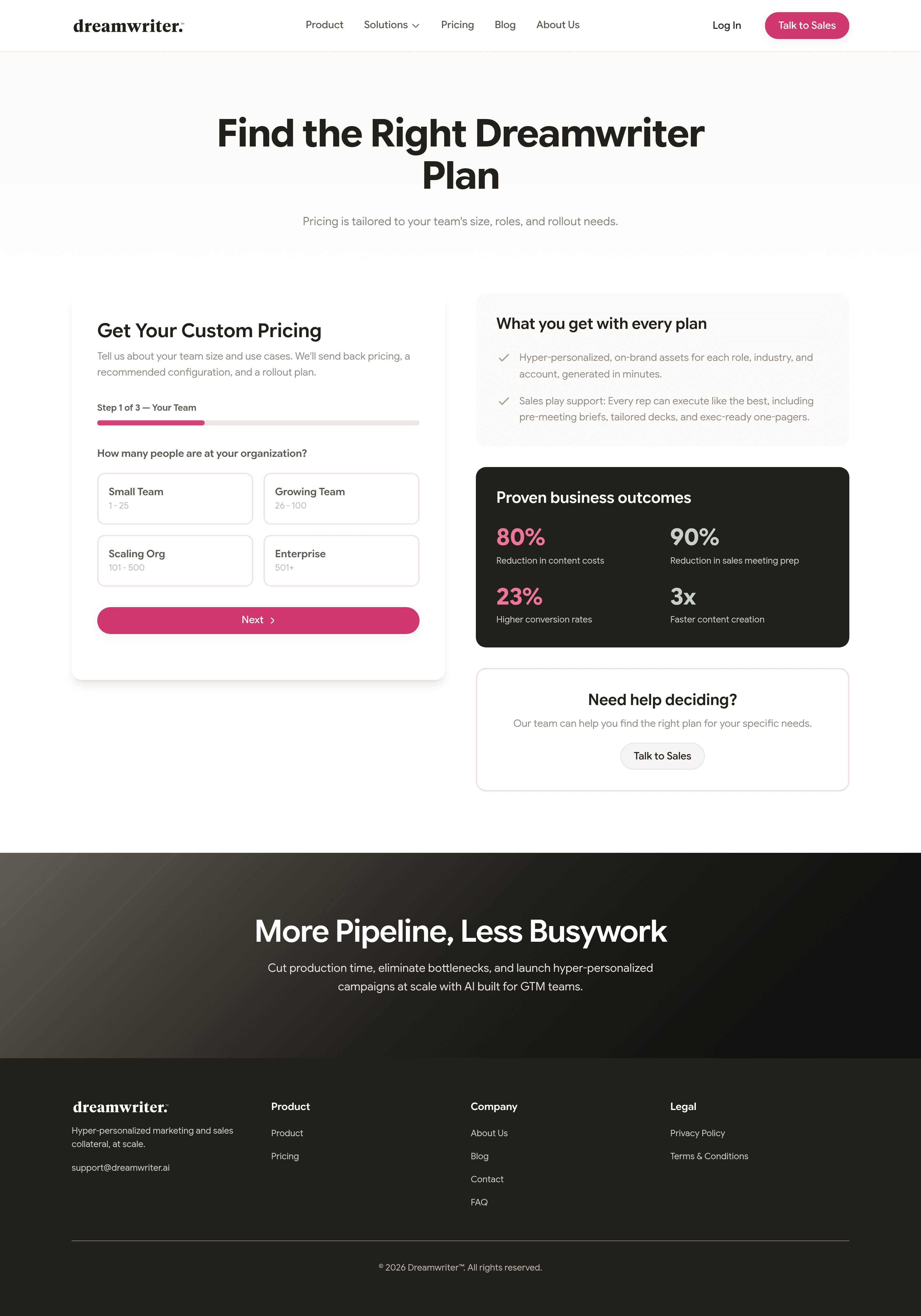 Dreamwriter pricing page screenshot