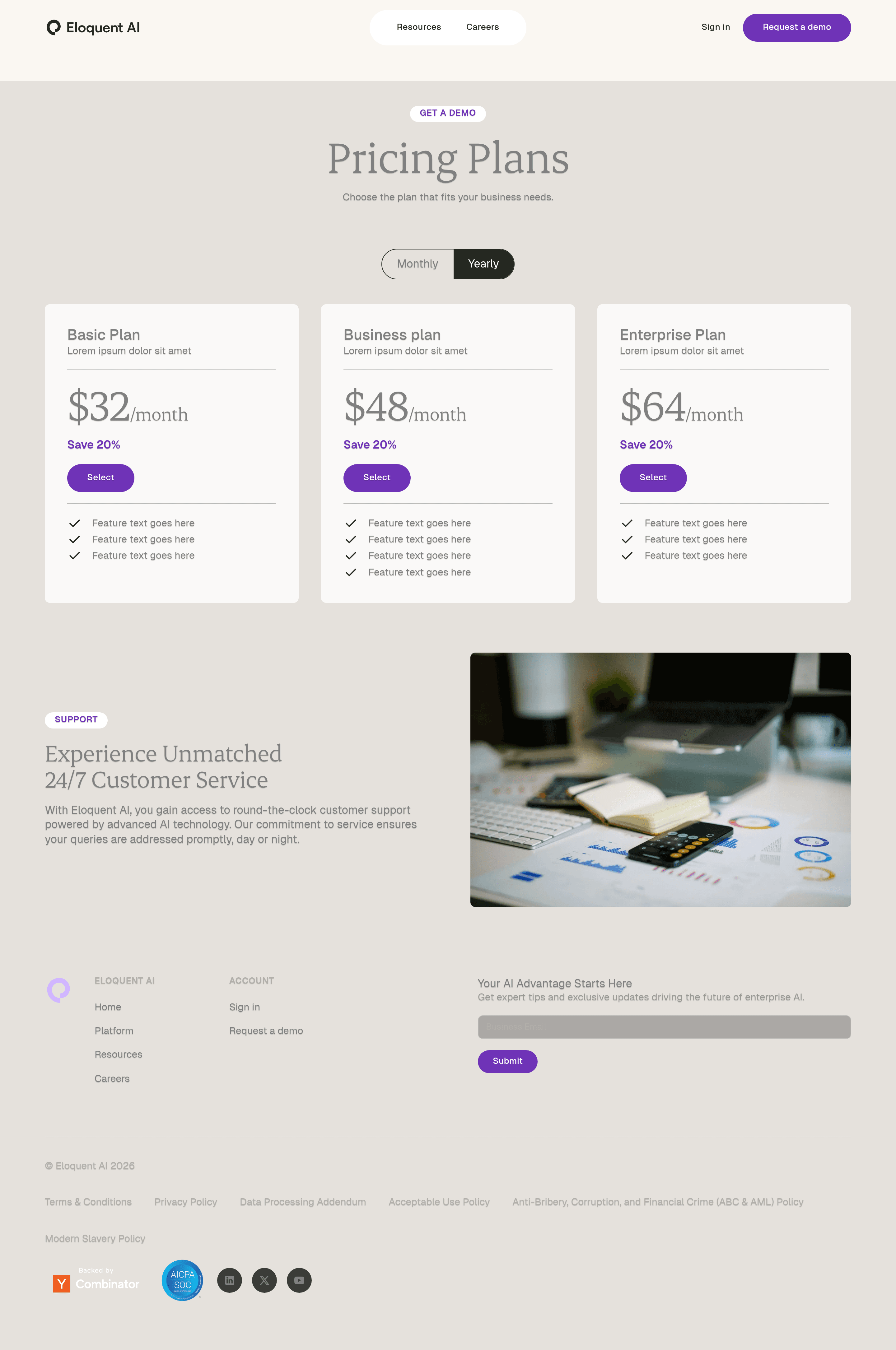 Eloquent AI pricing page screenshot