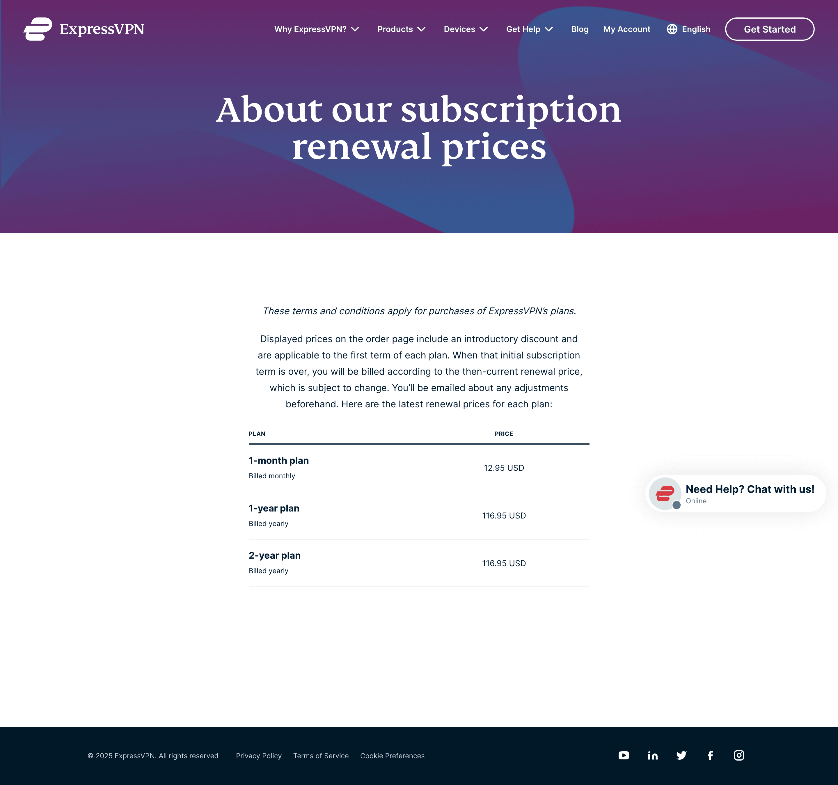 Expressvpn pricing page screenshot