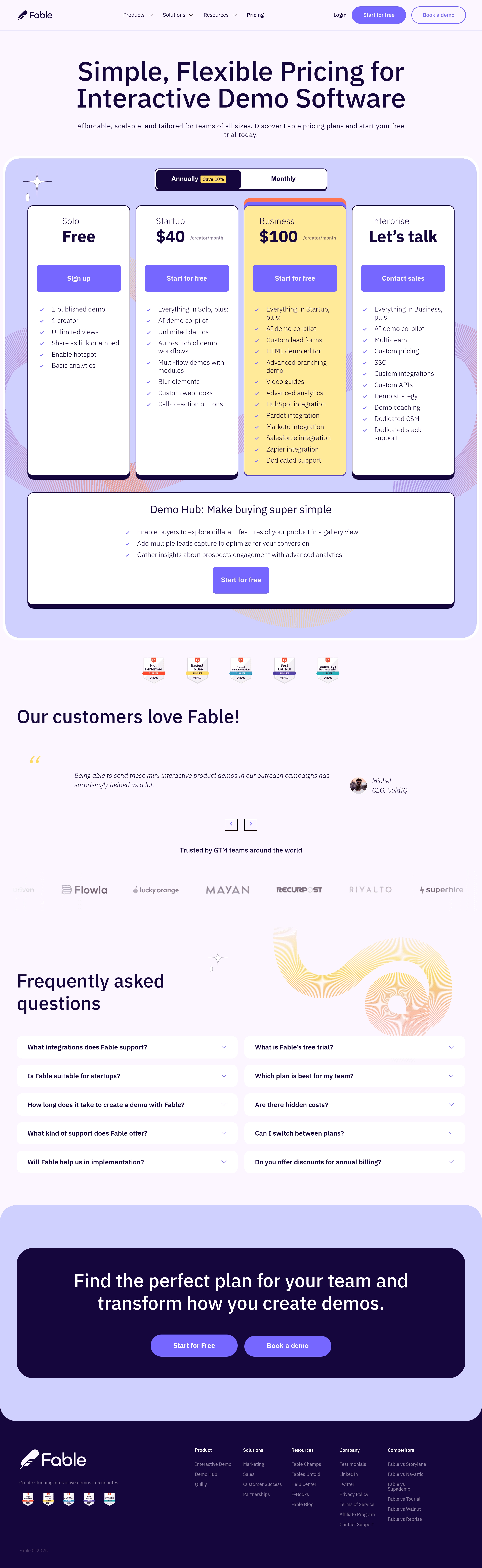 Fable pricing page screenshot