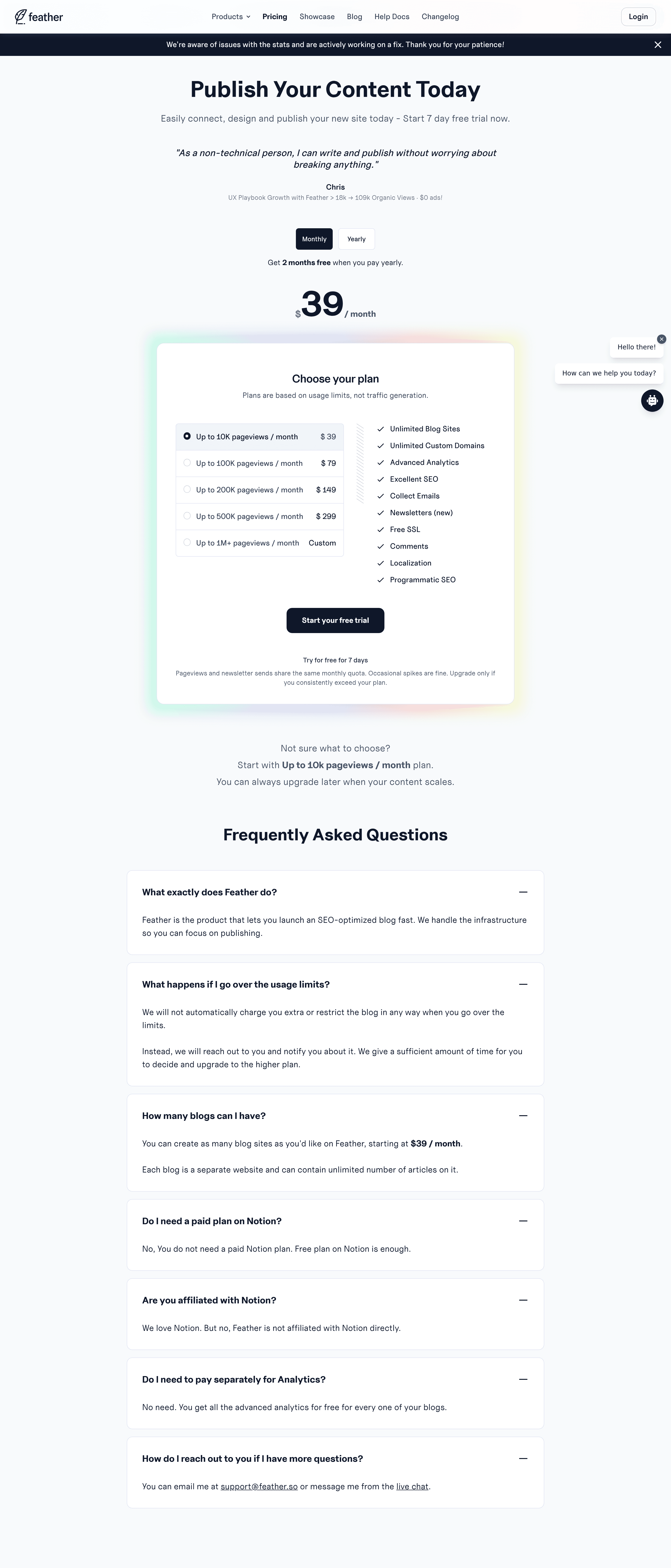 Feather pricing page screenshot