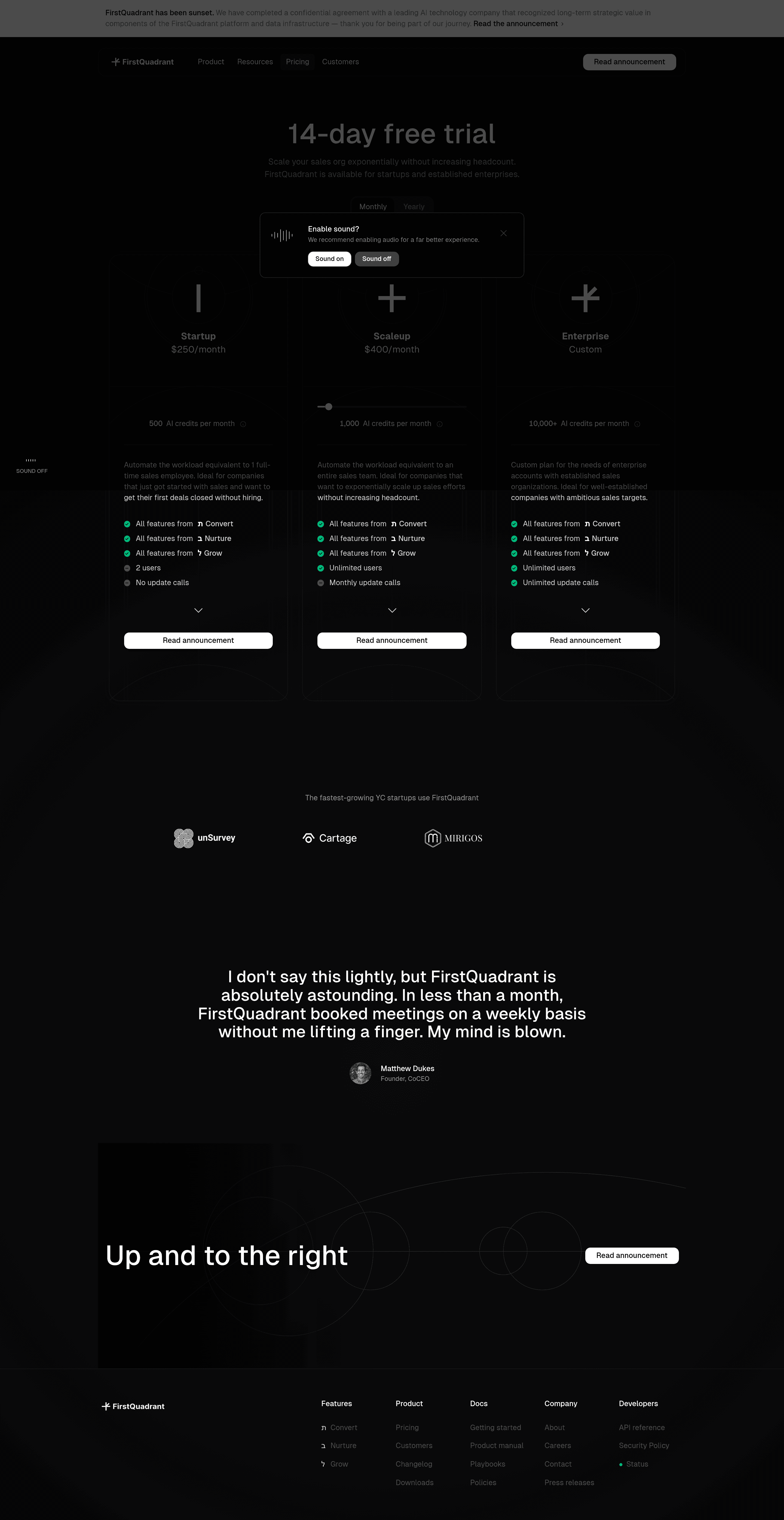 FirstQuadrant pricing page screenshot