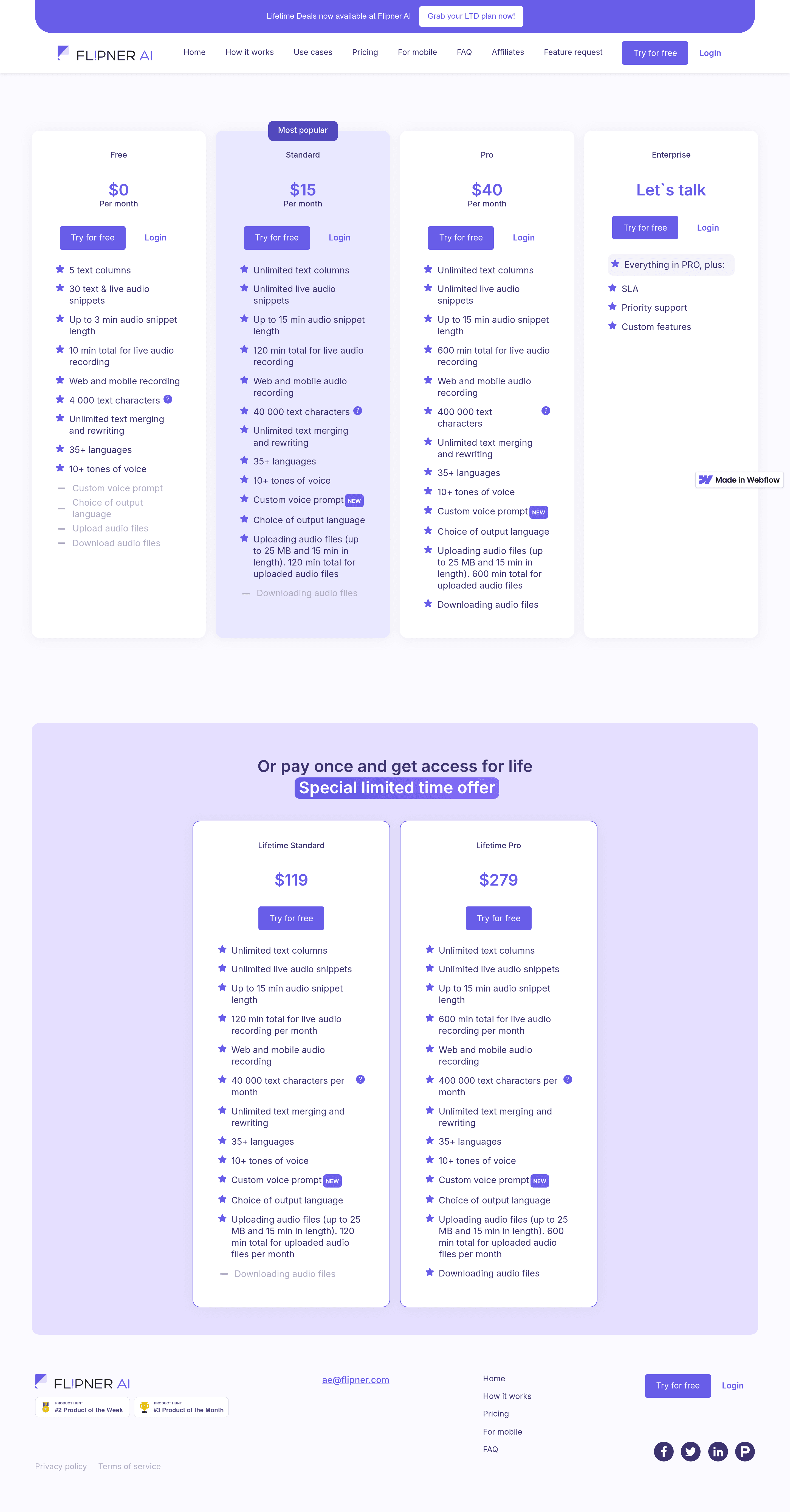 Flipner AI pricing page screenshot