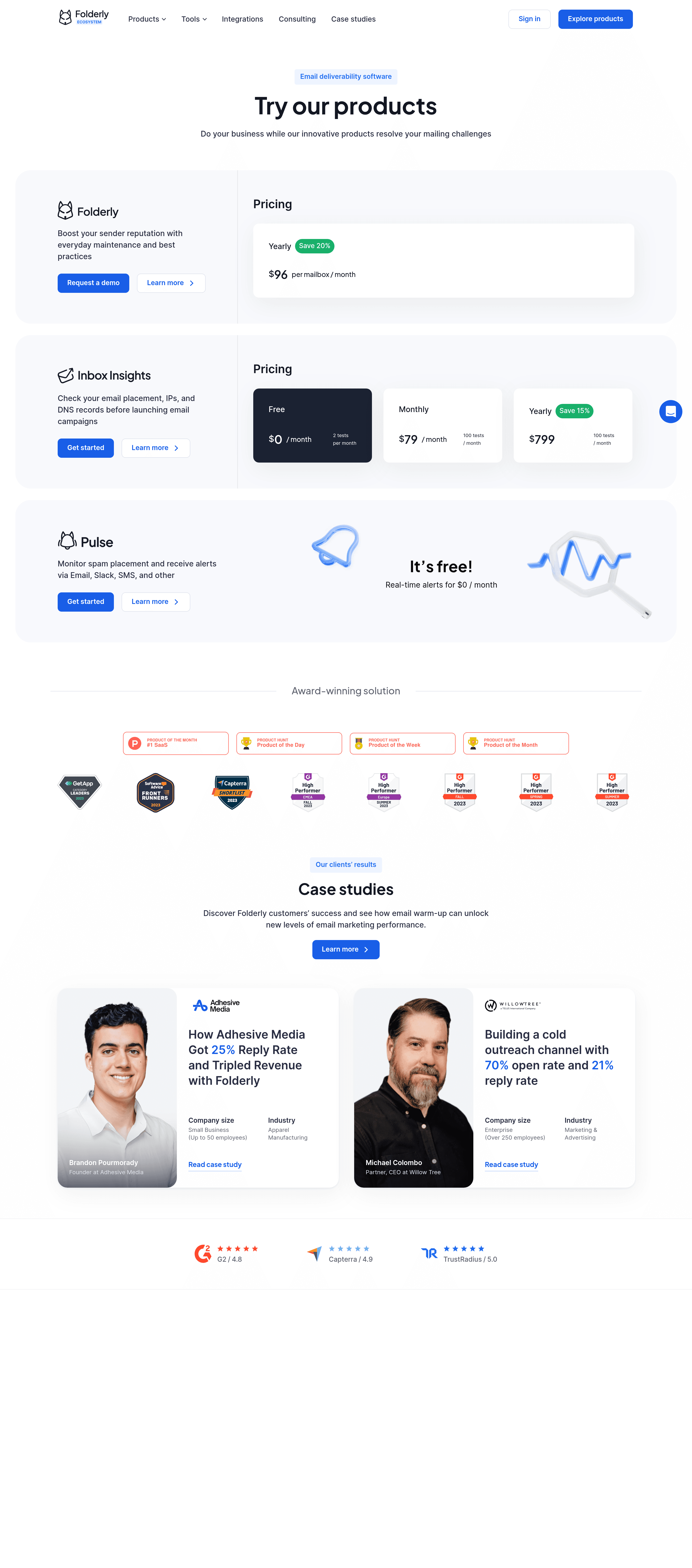 Folderly pricing page screenshot