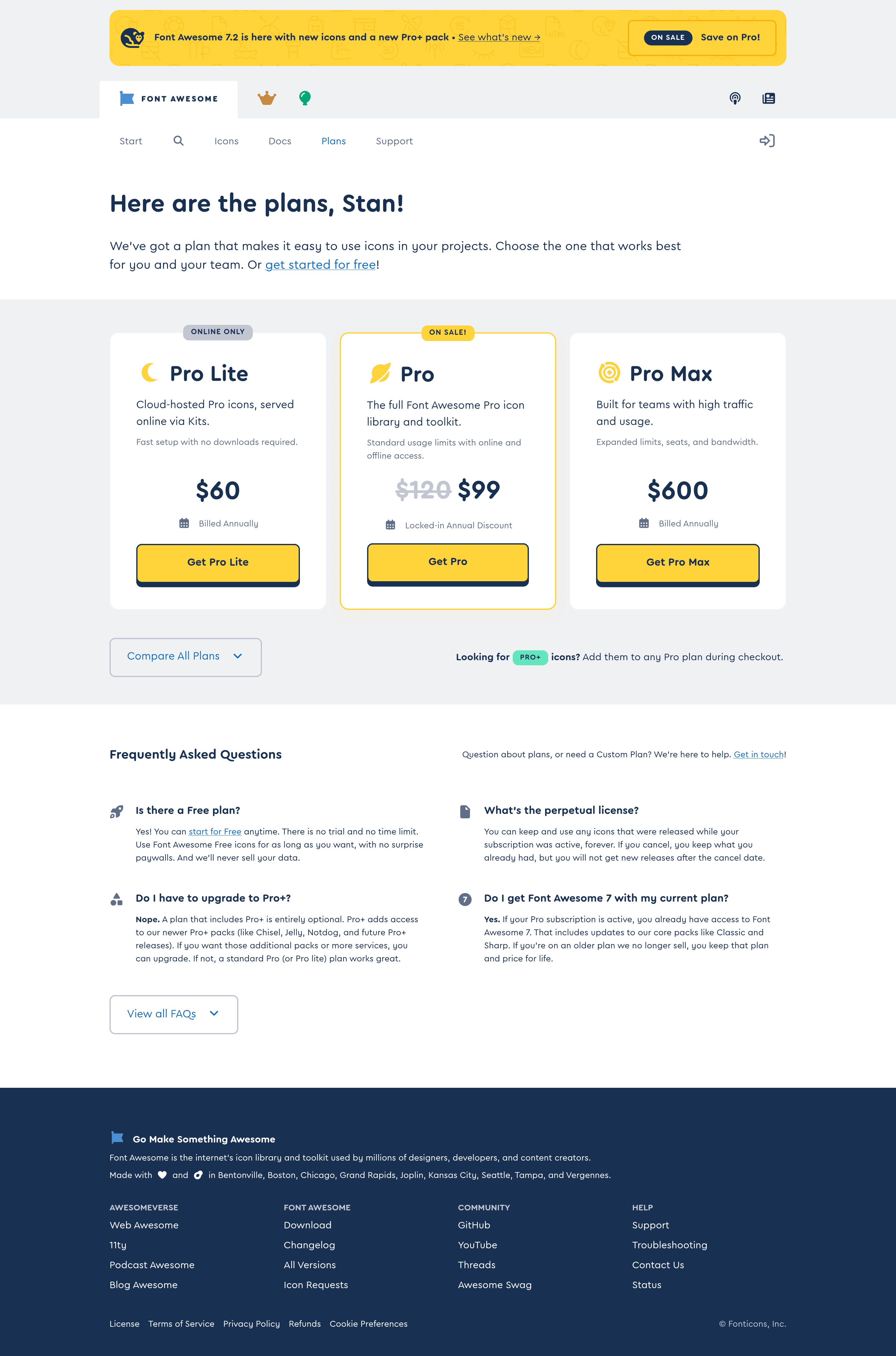 Font Awesome pricing page screenshot