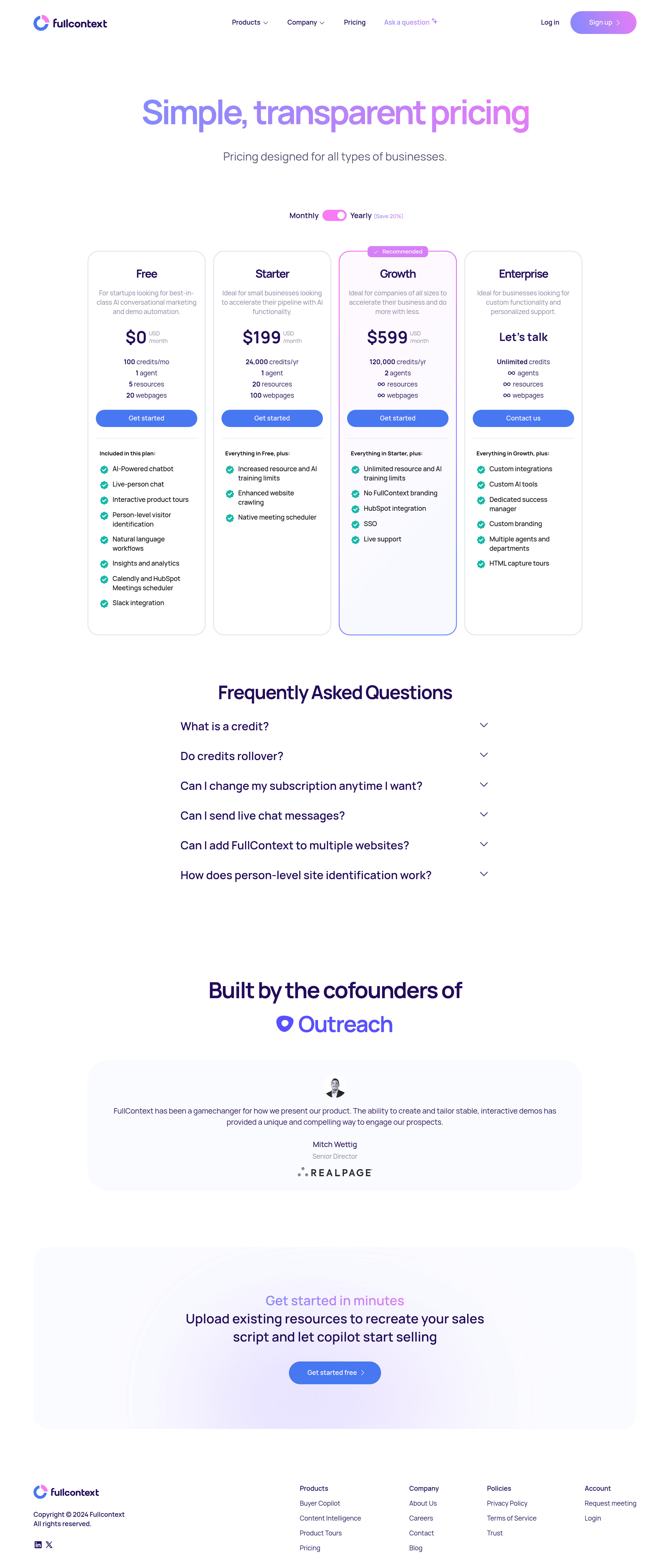 FullContext pricing page screenshot