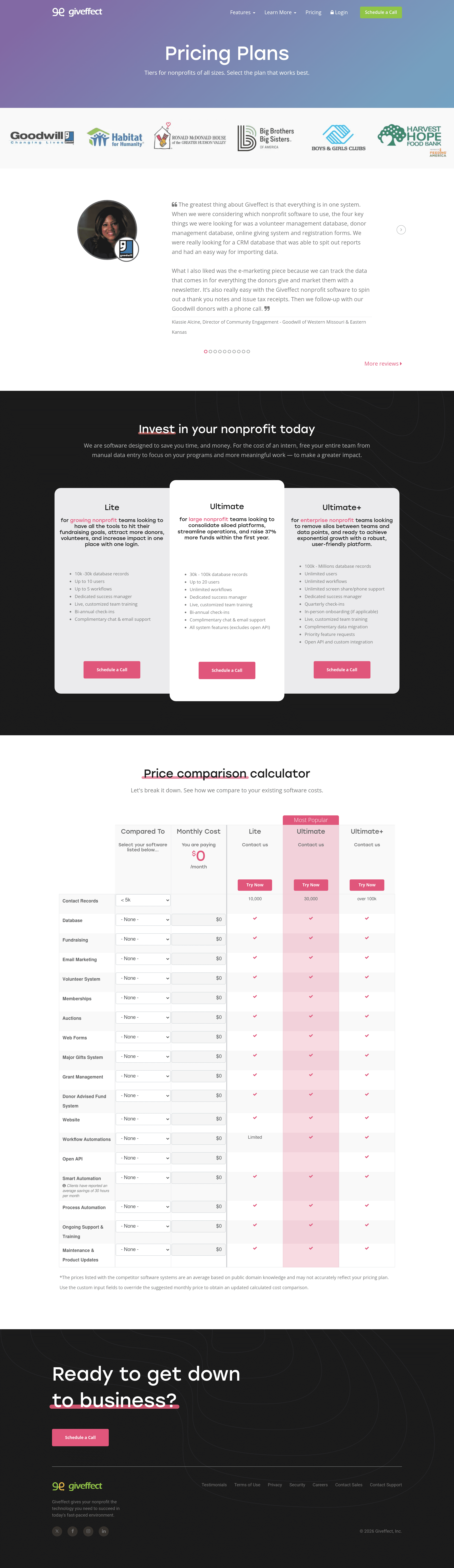 Giveffect pricing page screenshot