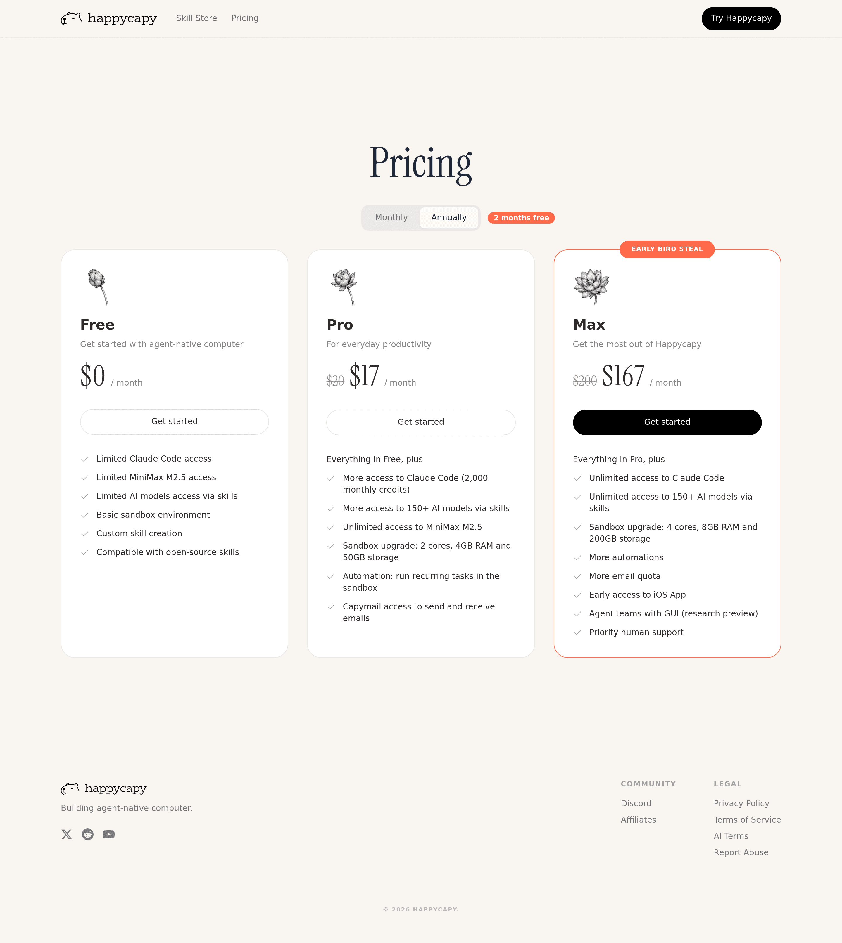 happycapy pricing page screenshot