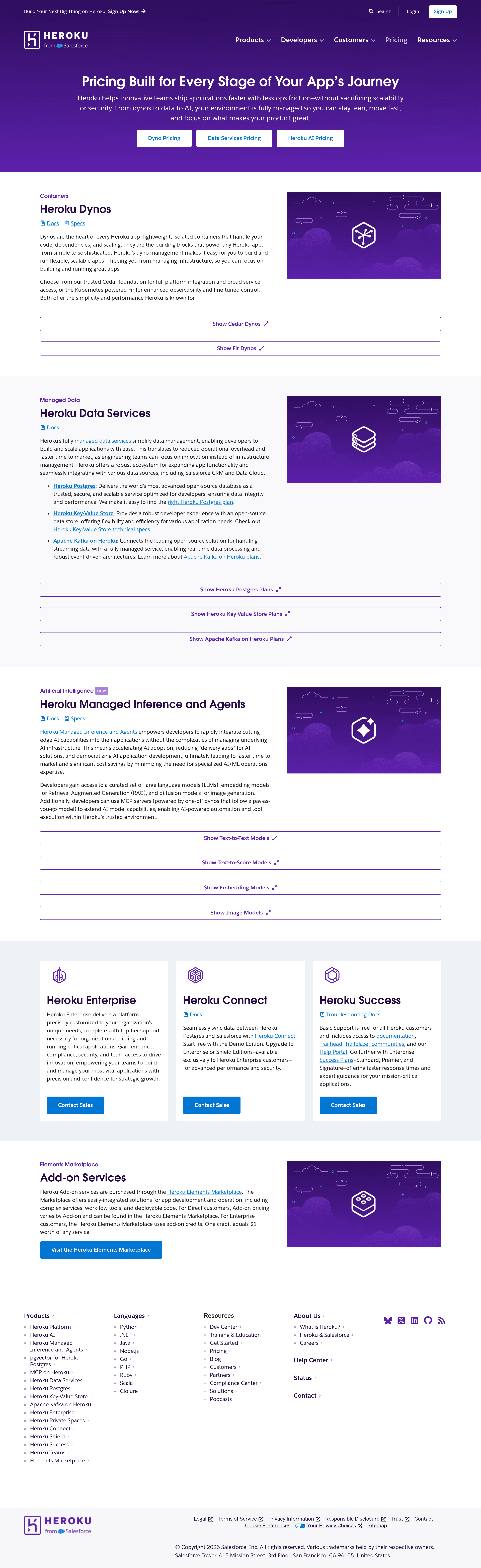 Heroku pricing page screenshot