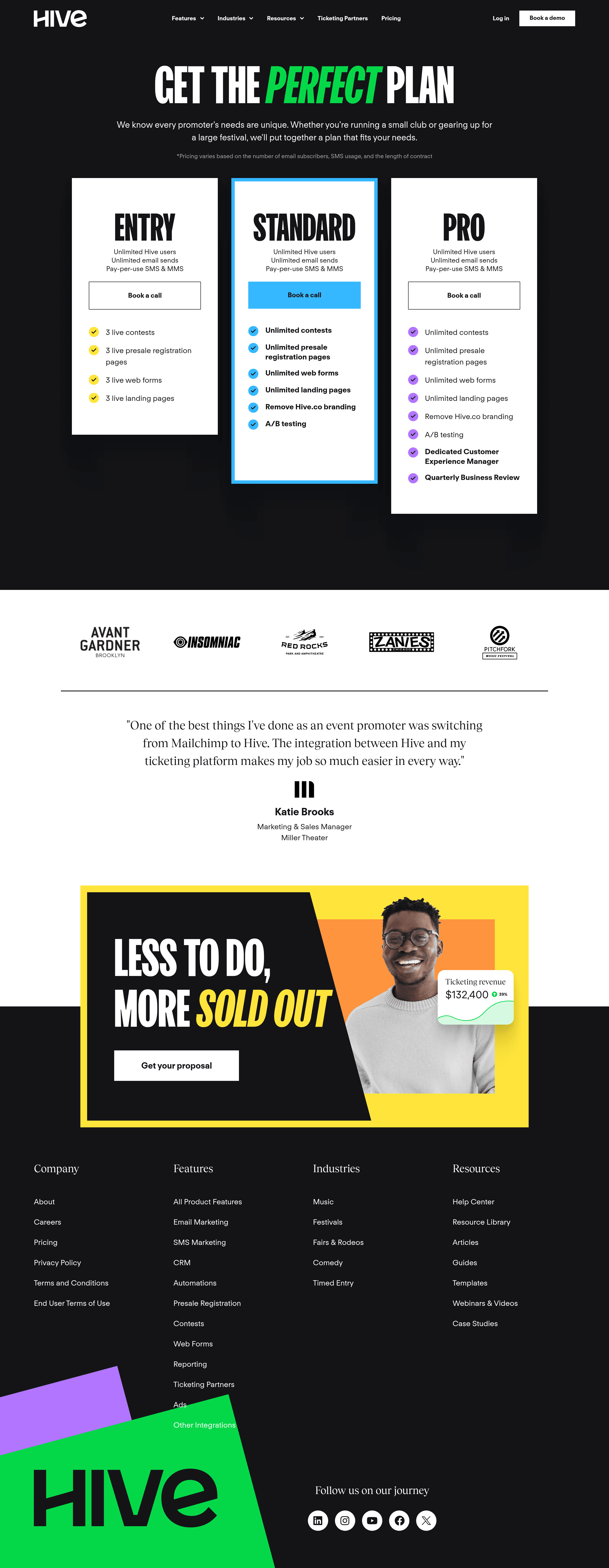 Hive pricing page screenshot