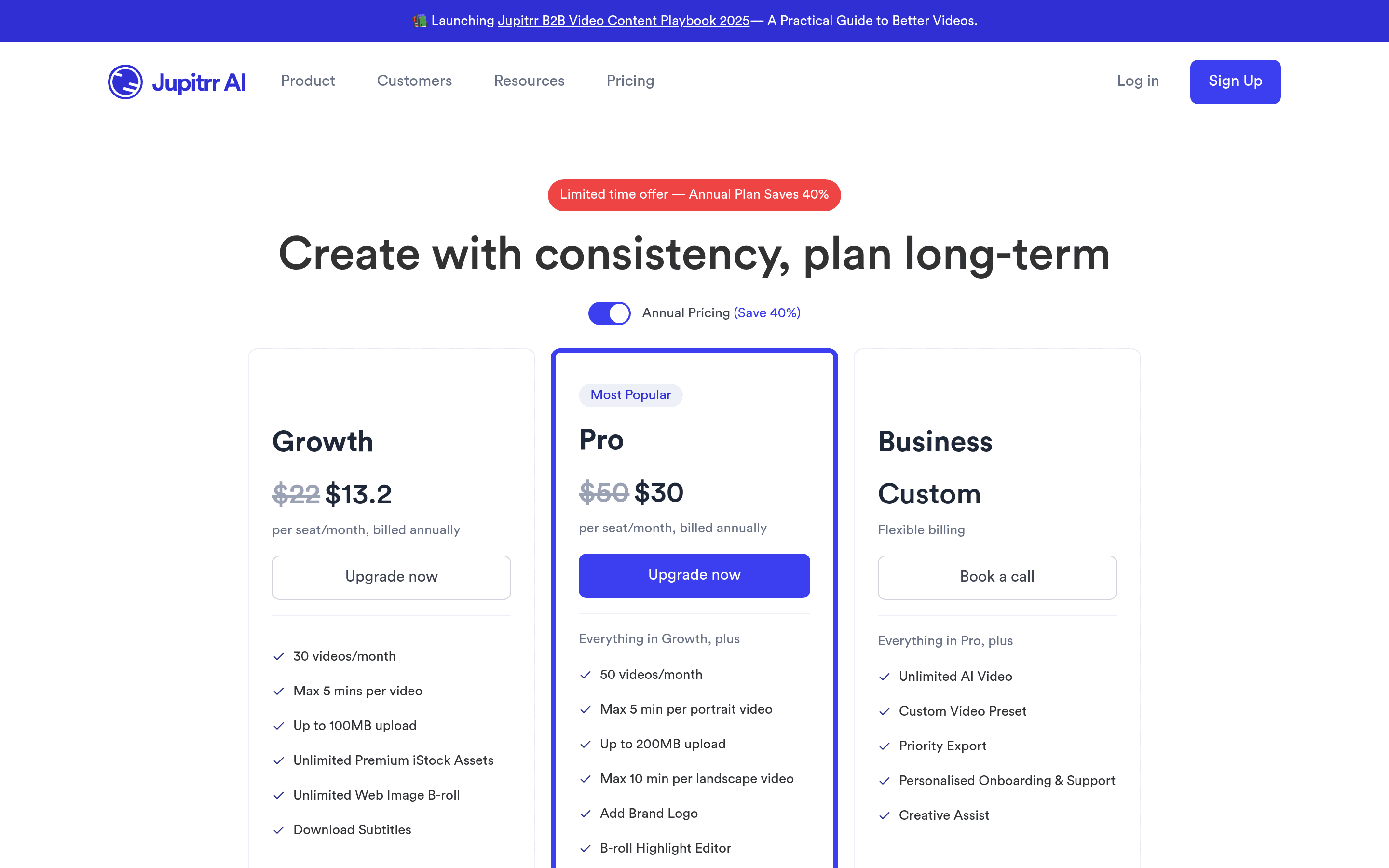 Jupitrr AI pricing page screenshot