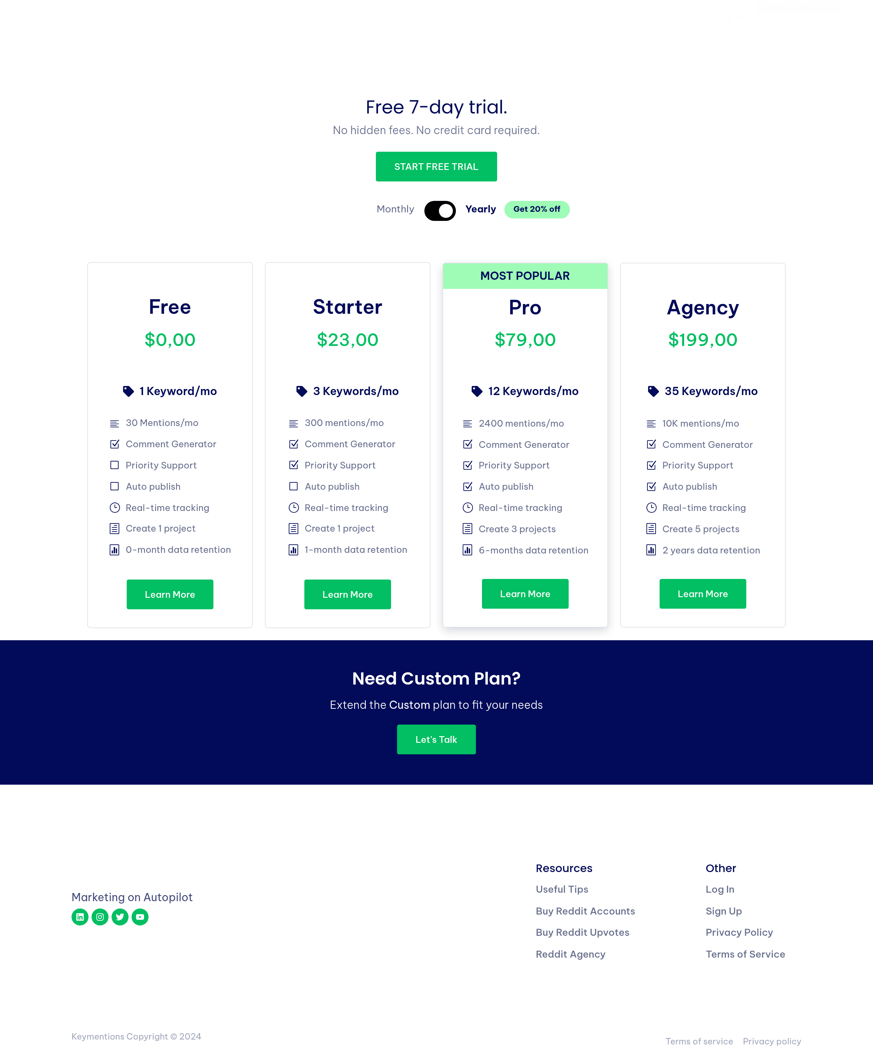 KeyMentions pricing page screenshot