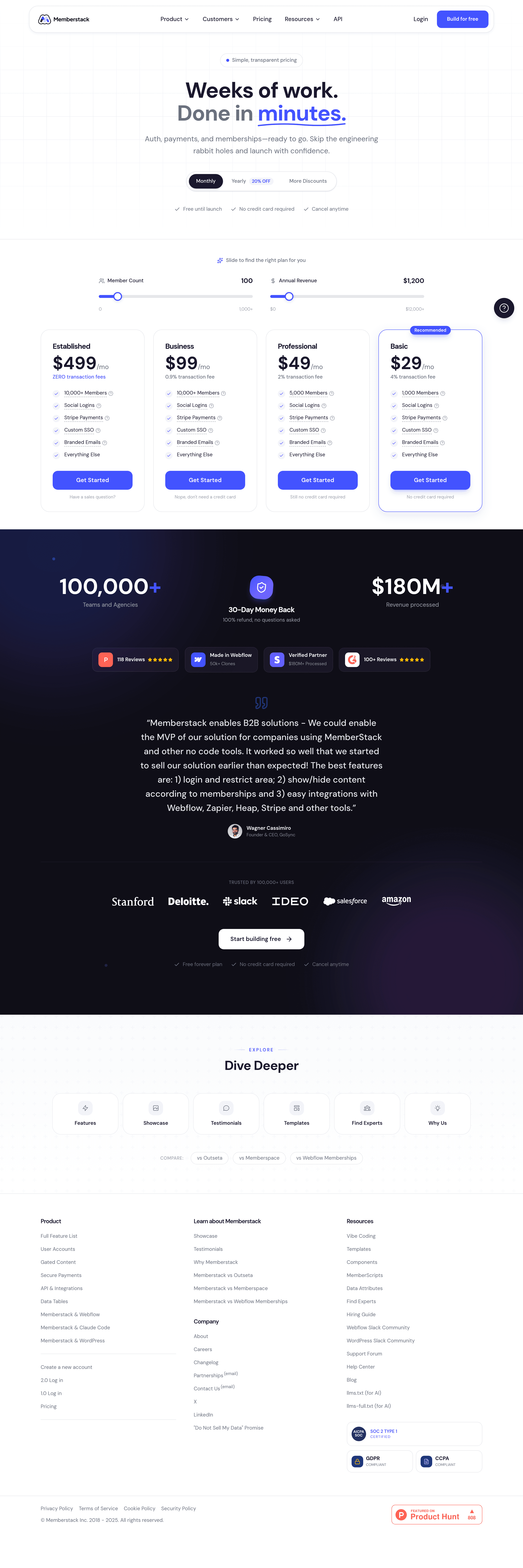 Memberstack pricing page screenshot