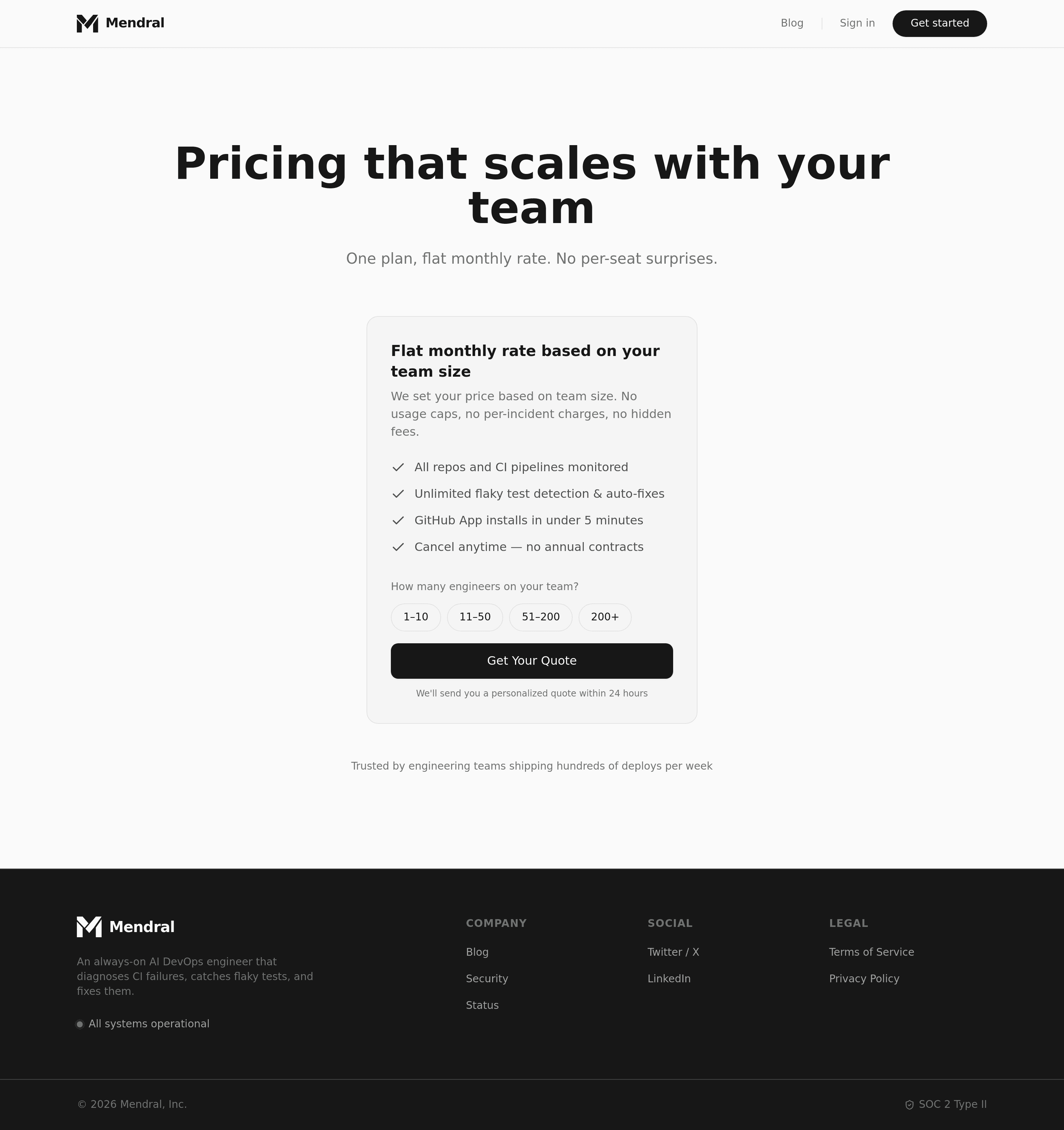 Mendral pricing page screenshot