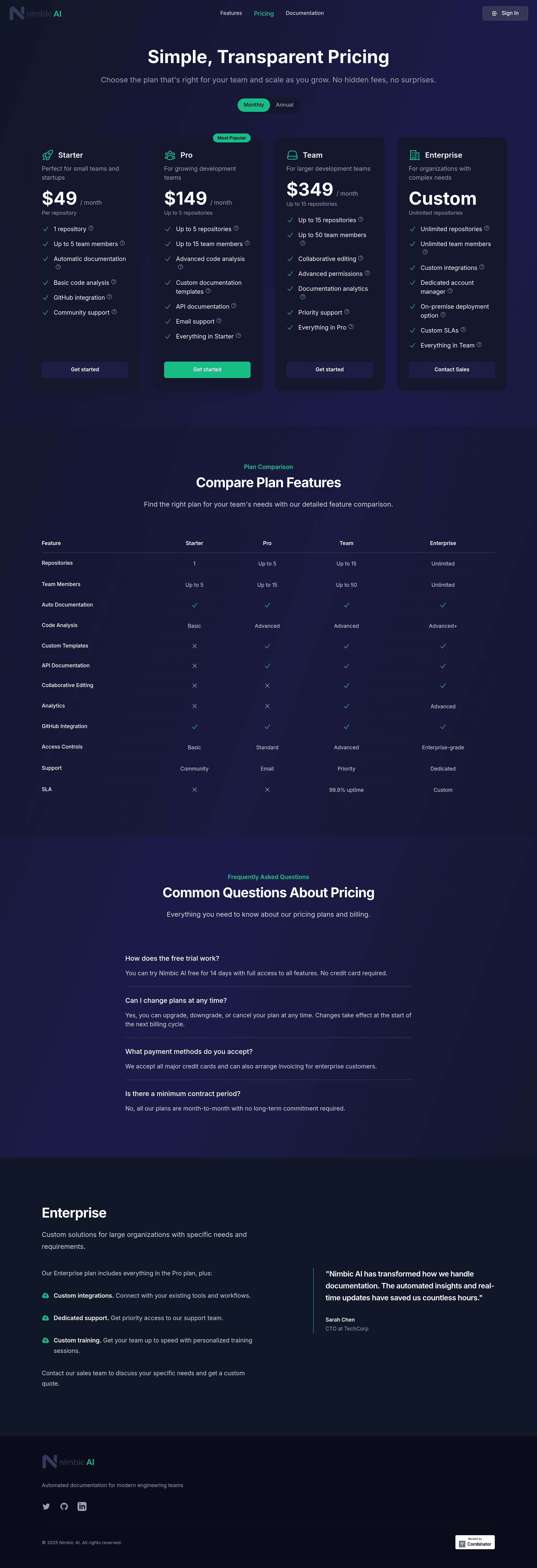 Nimbic AI pricing page screenshot
