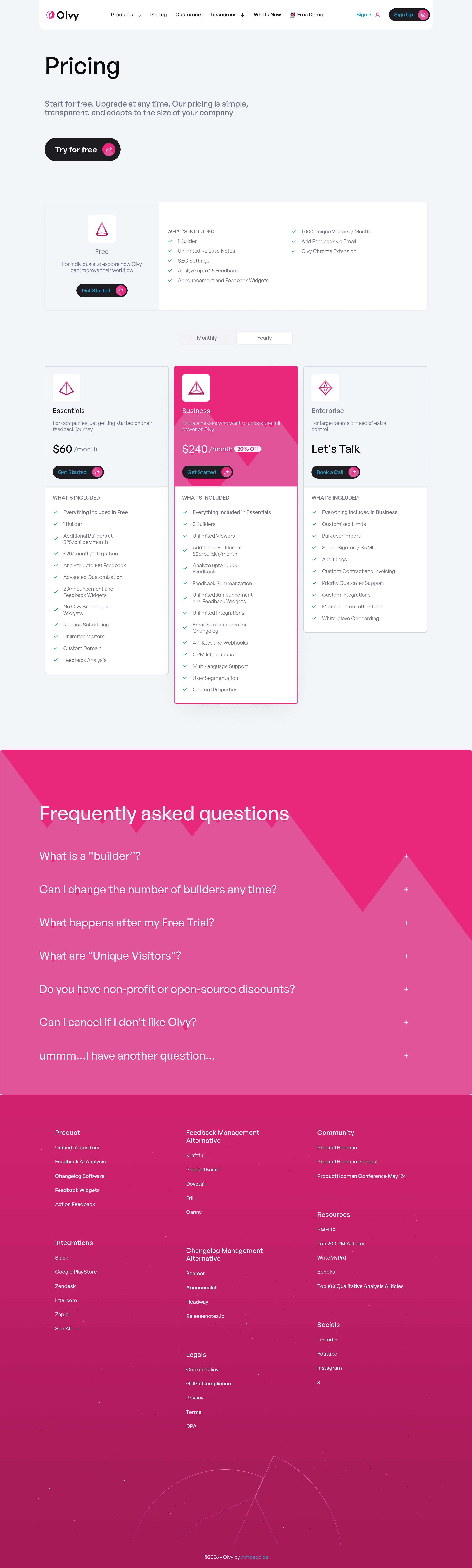 Olvy 2.0 pricing page screenshot