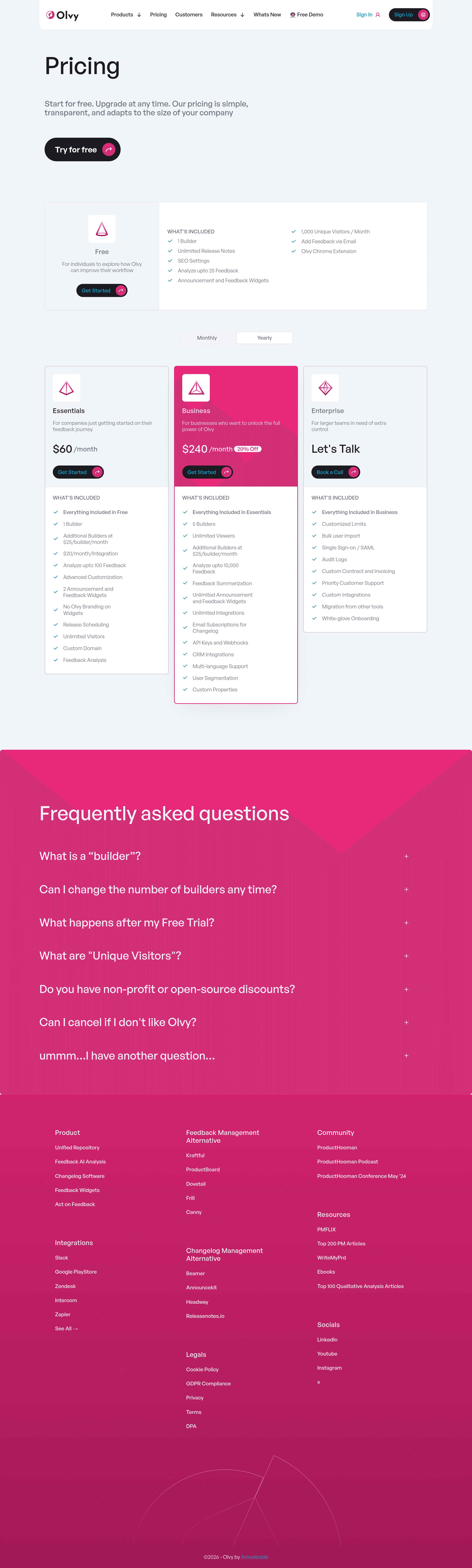 Olvy 3.0 pricing page screenshot