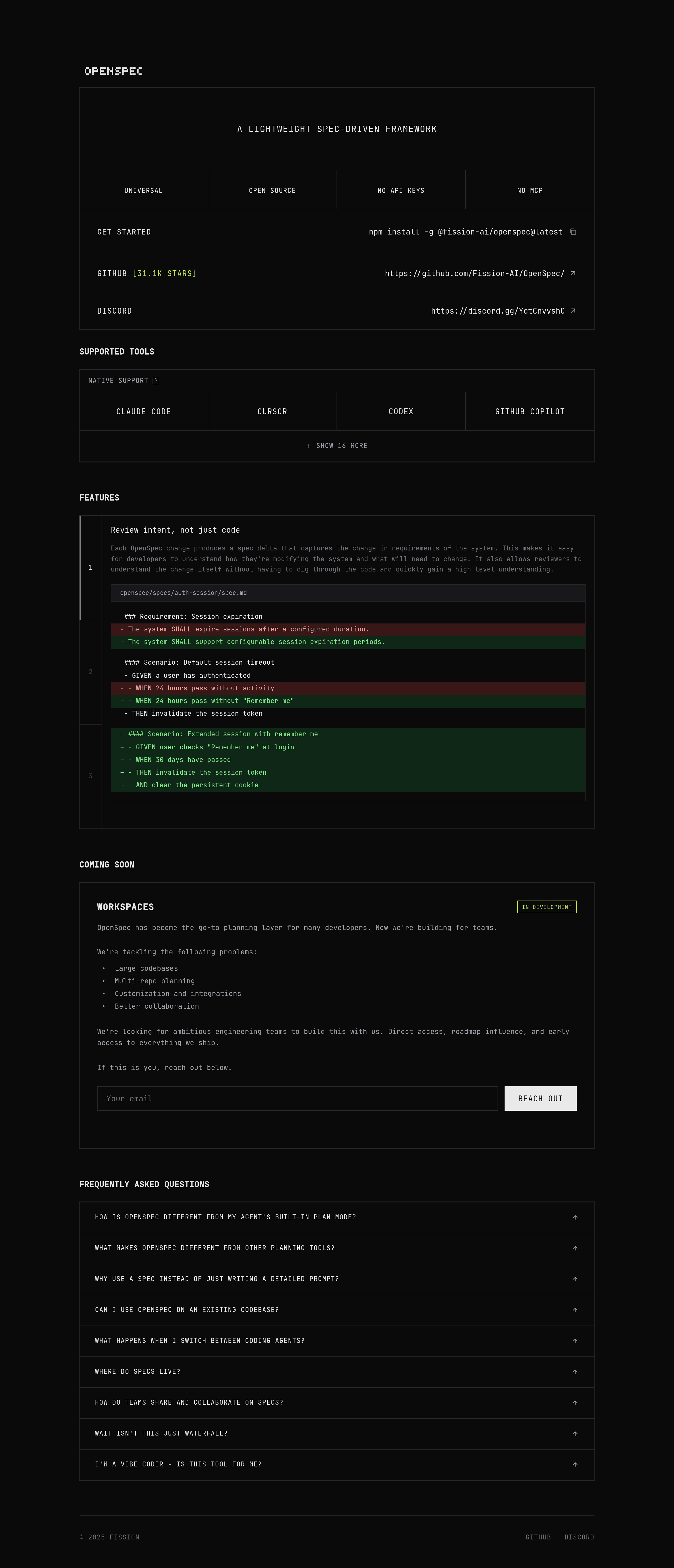 OpenSpec pricing page screenshot