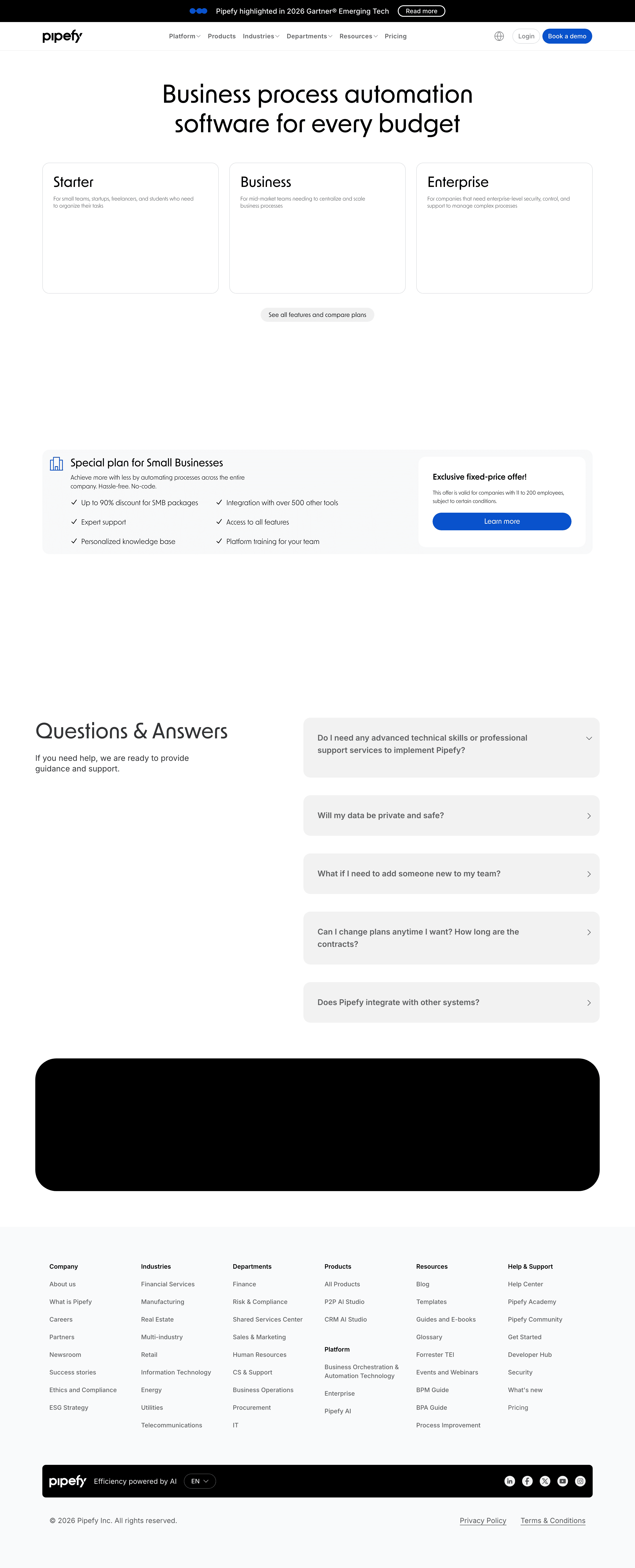 Pipefy pricing page screenshot