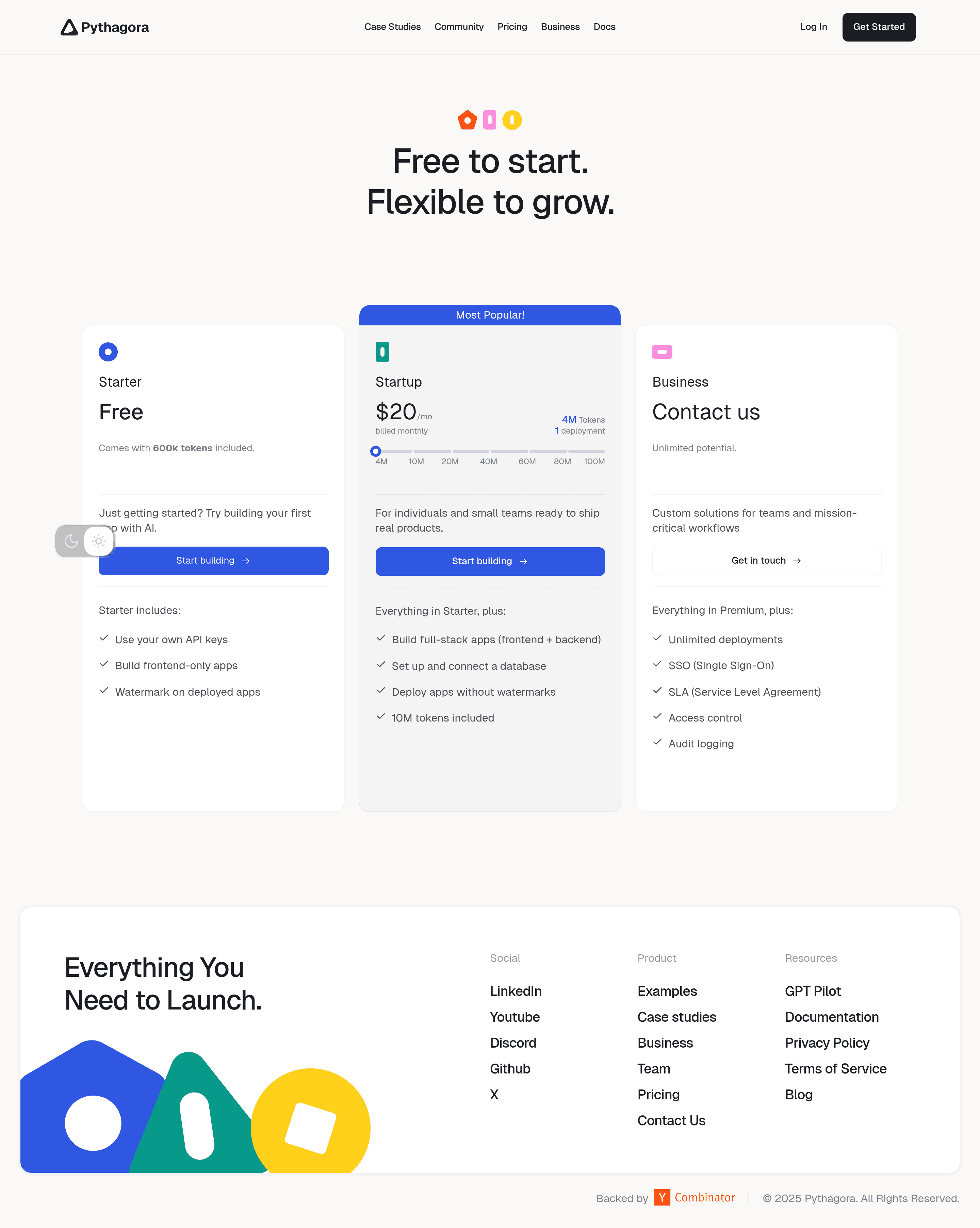 Pythagora 2.0 pricing page screenshot