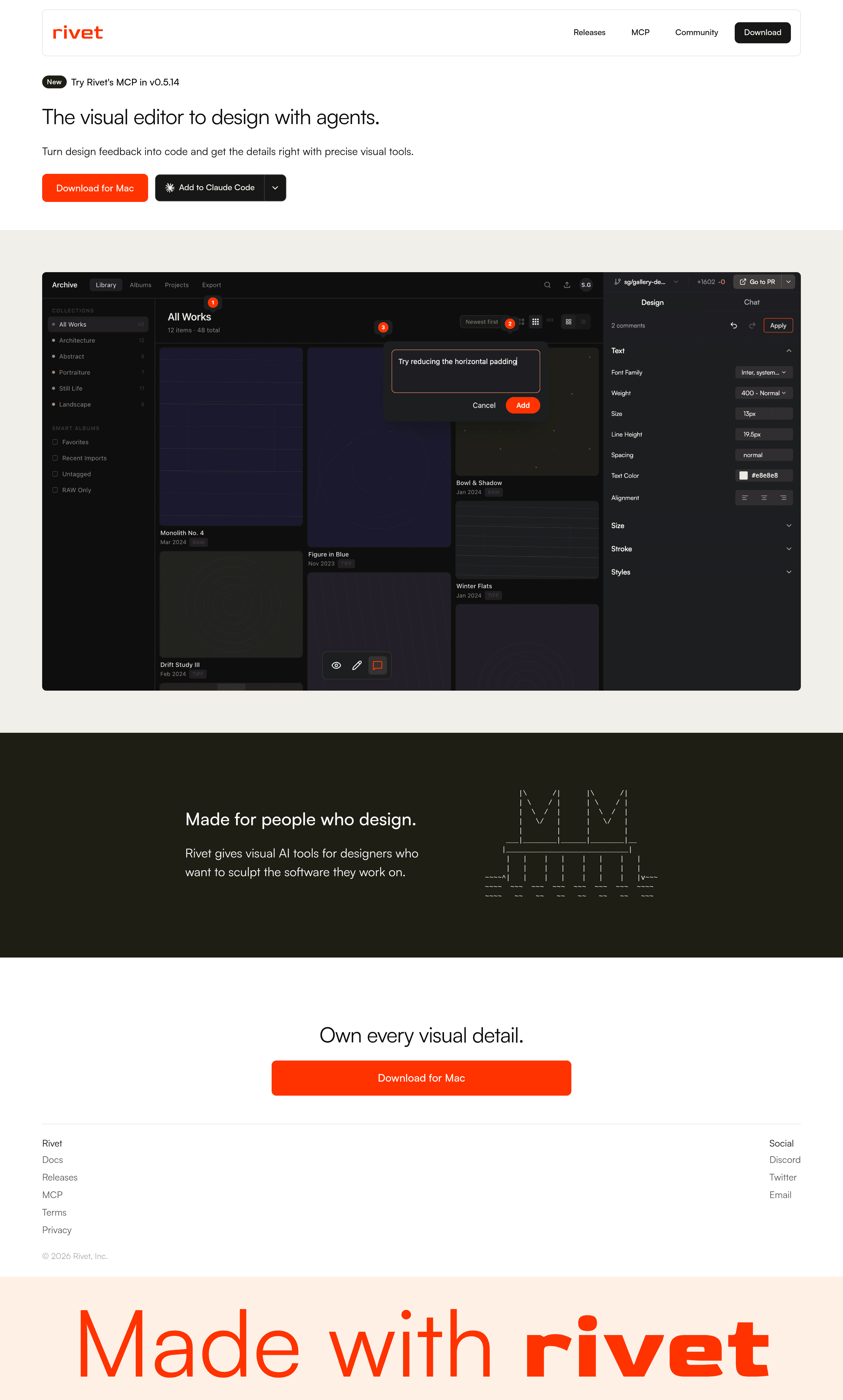 Rivet pricing page screenshot