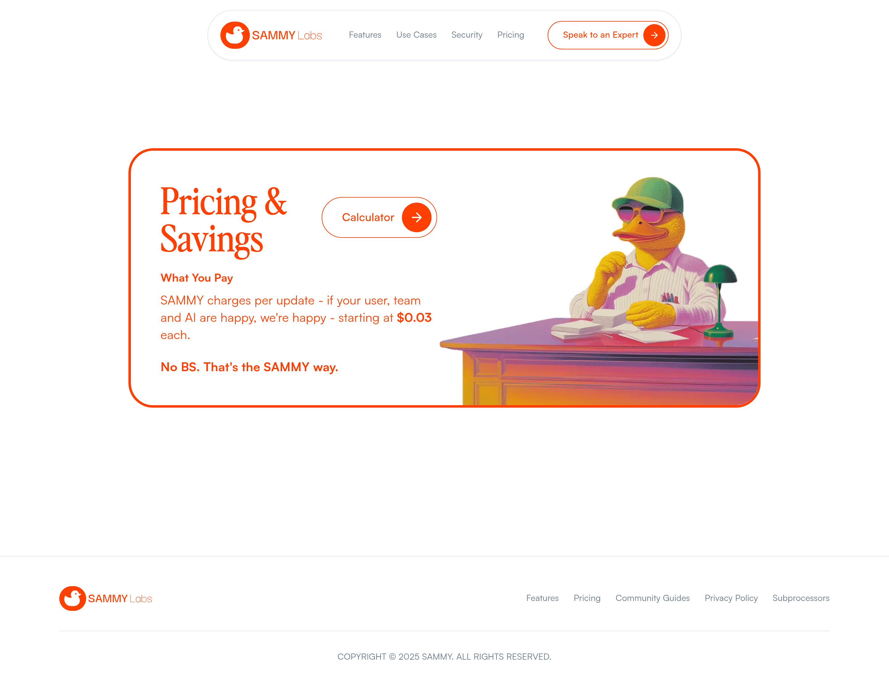 SAMMY Labs pricing page screenshot