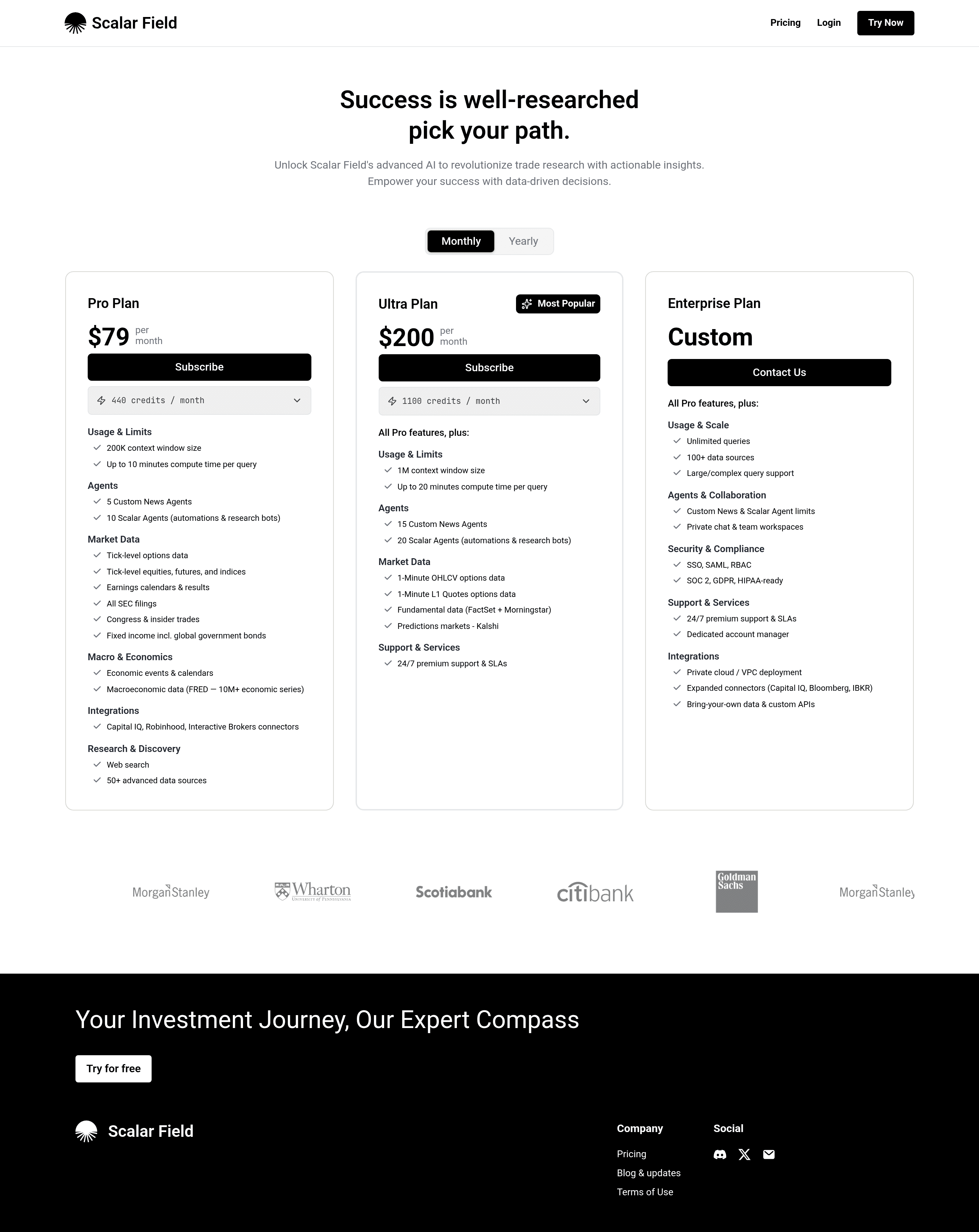 Scalar Field pricing page screenshot