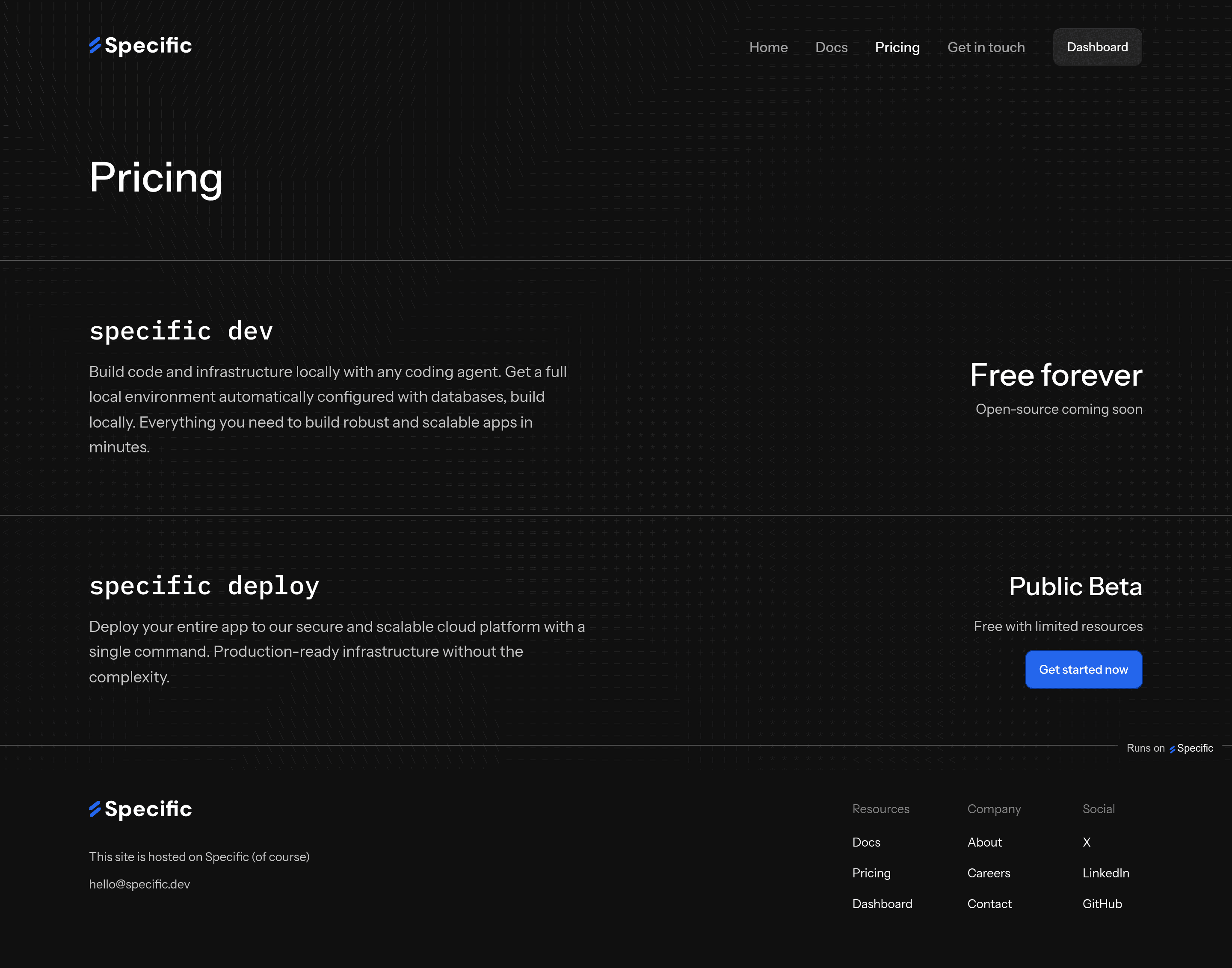 Specific pricing page screenshot