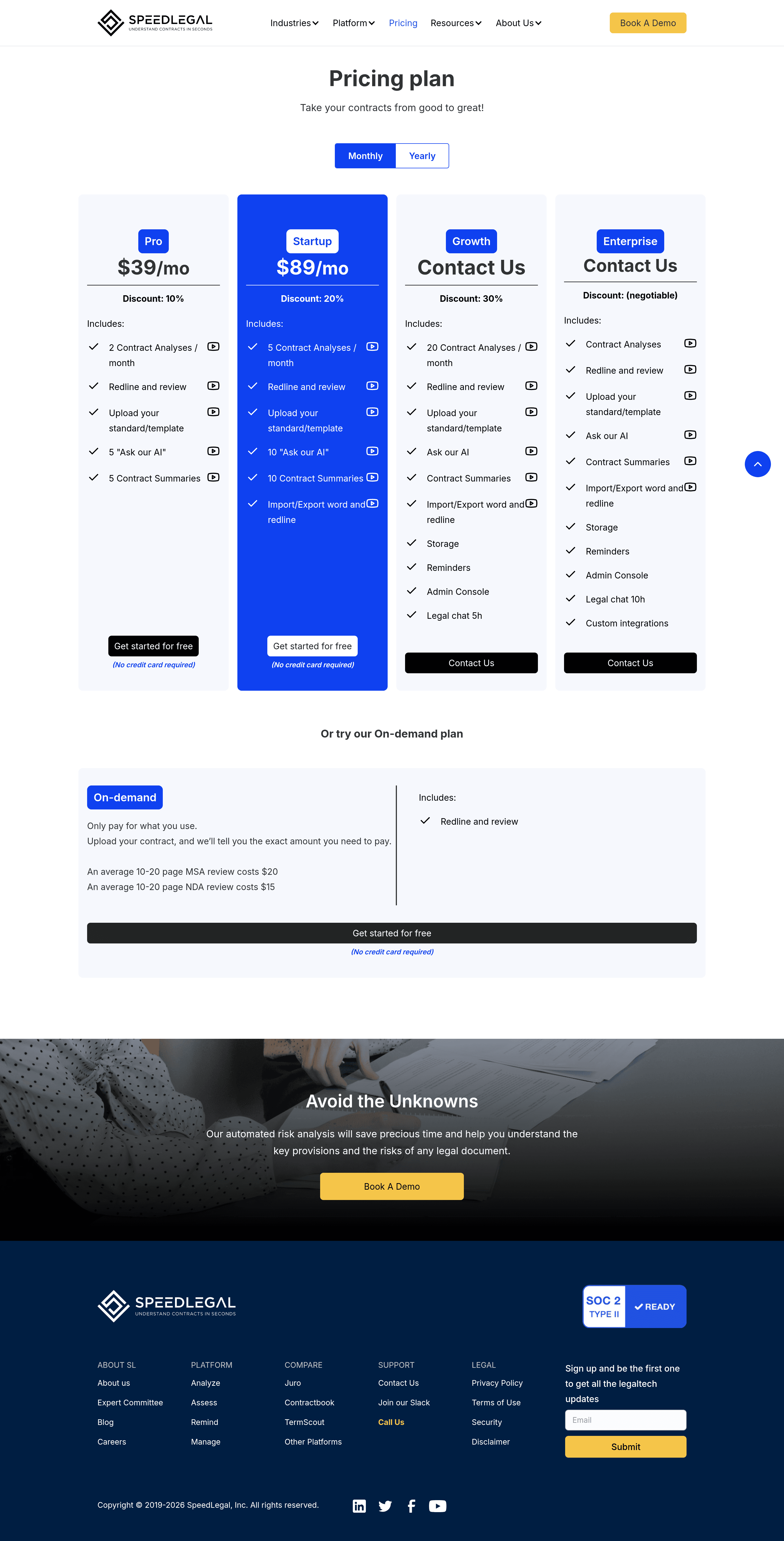 SpeedLegal pricing page screenshot