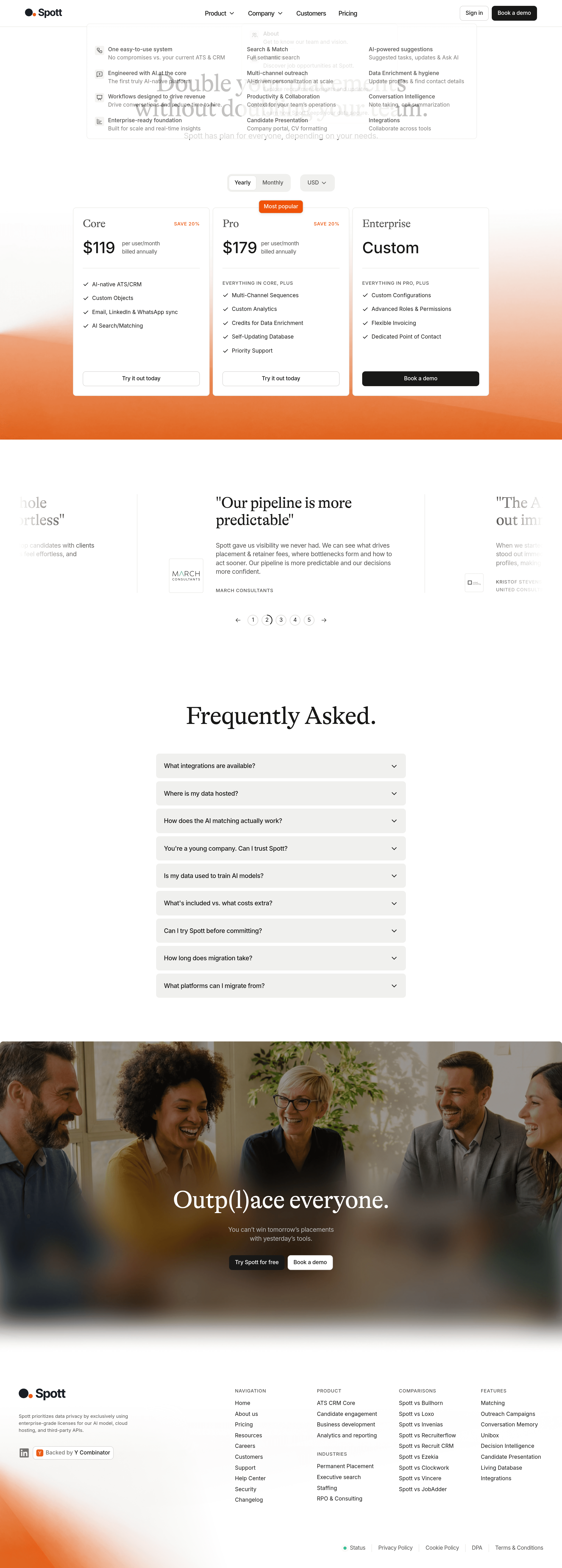 Spott pricing page screenshot
