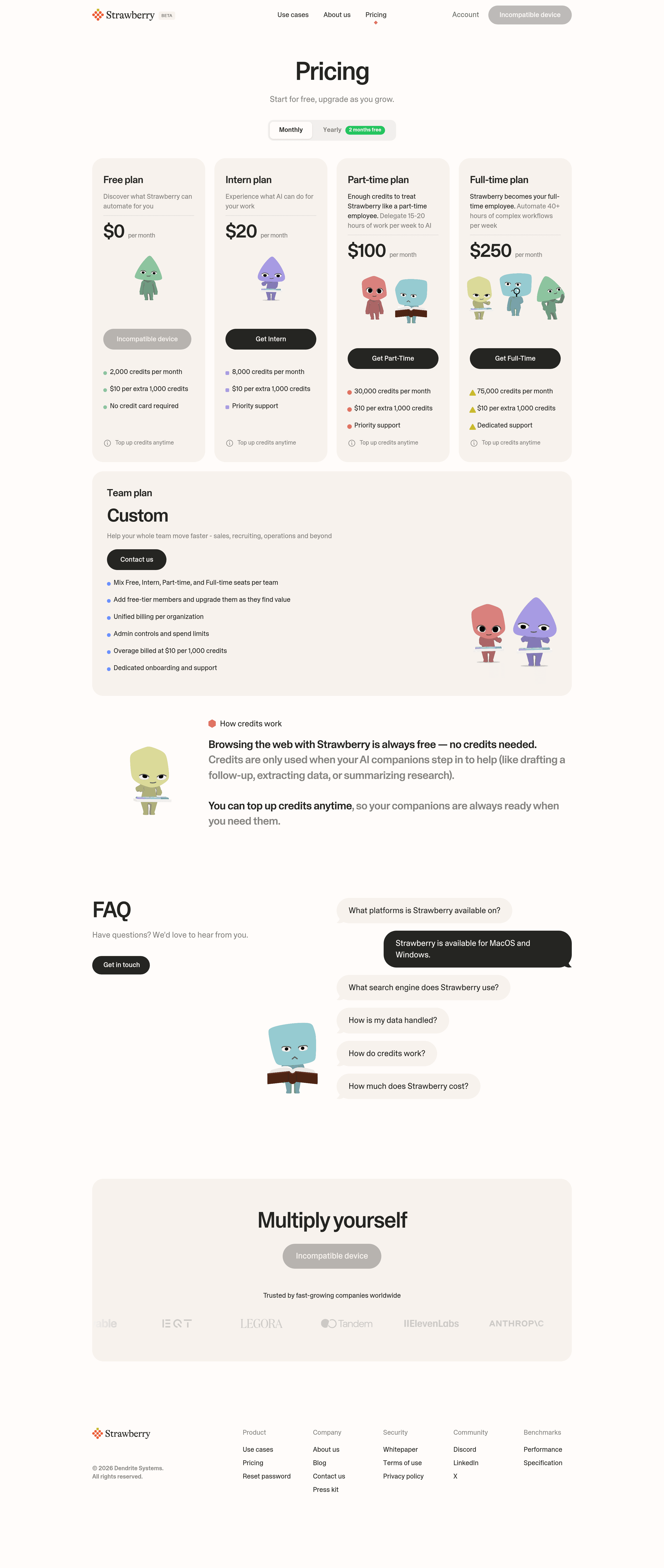 Strawberry pricing page screenshot