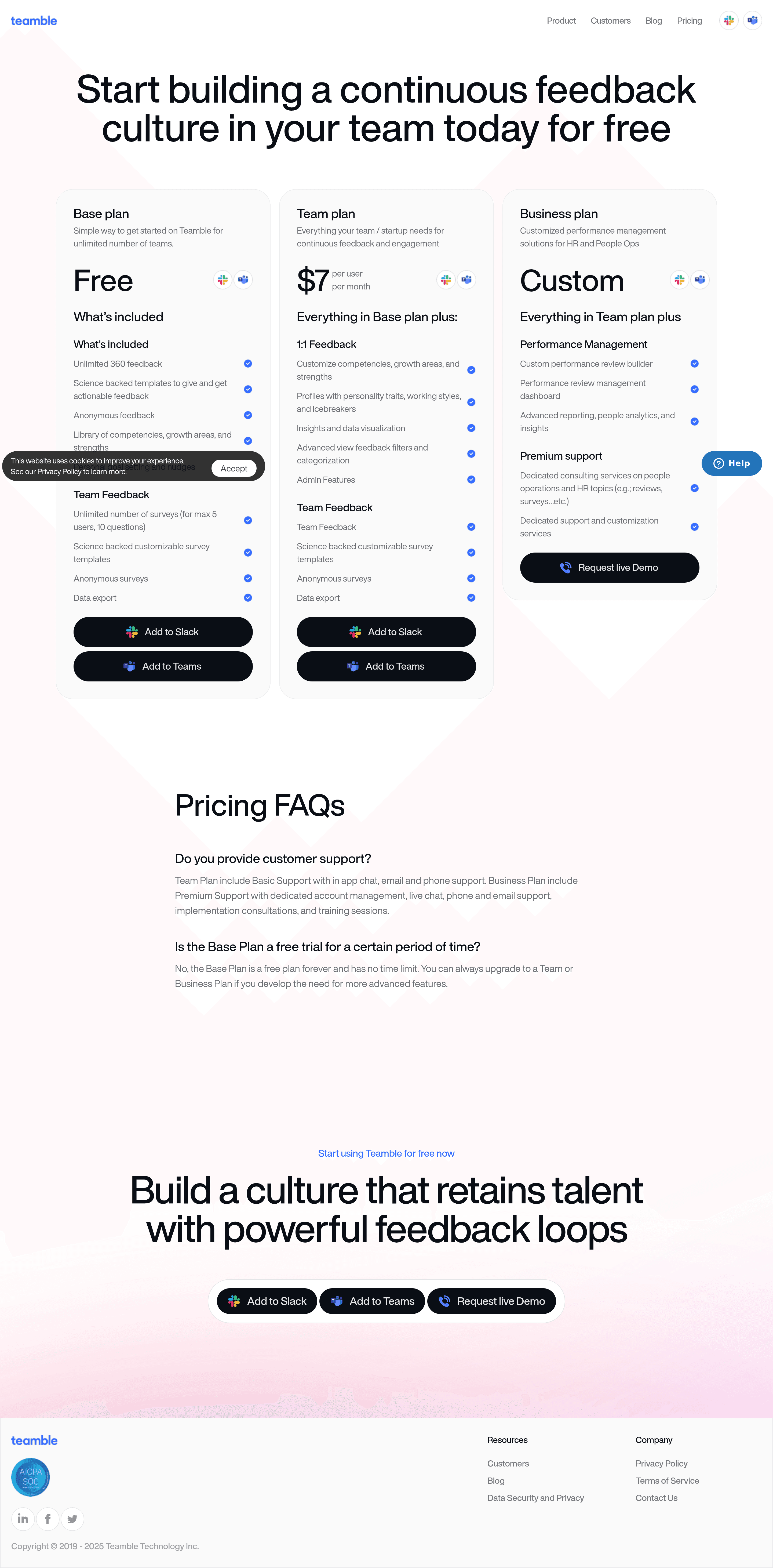 Teamble AI pricing page screenshot
