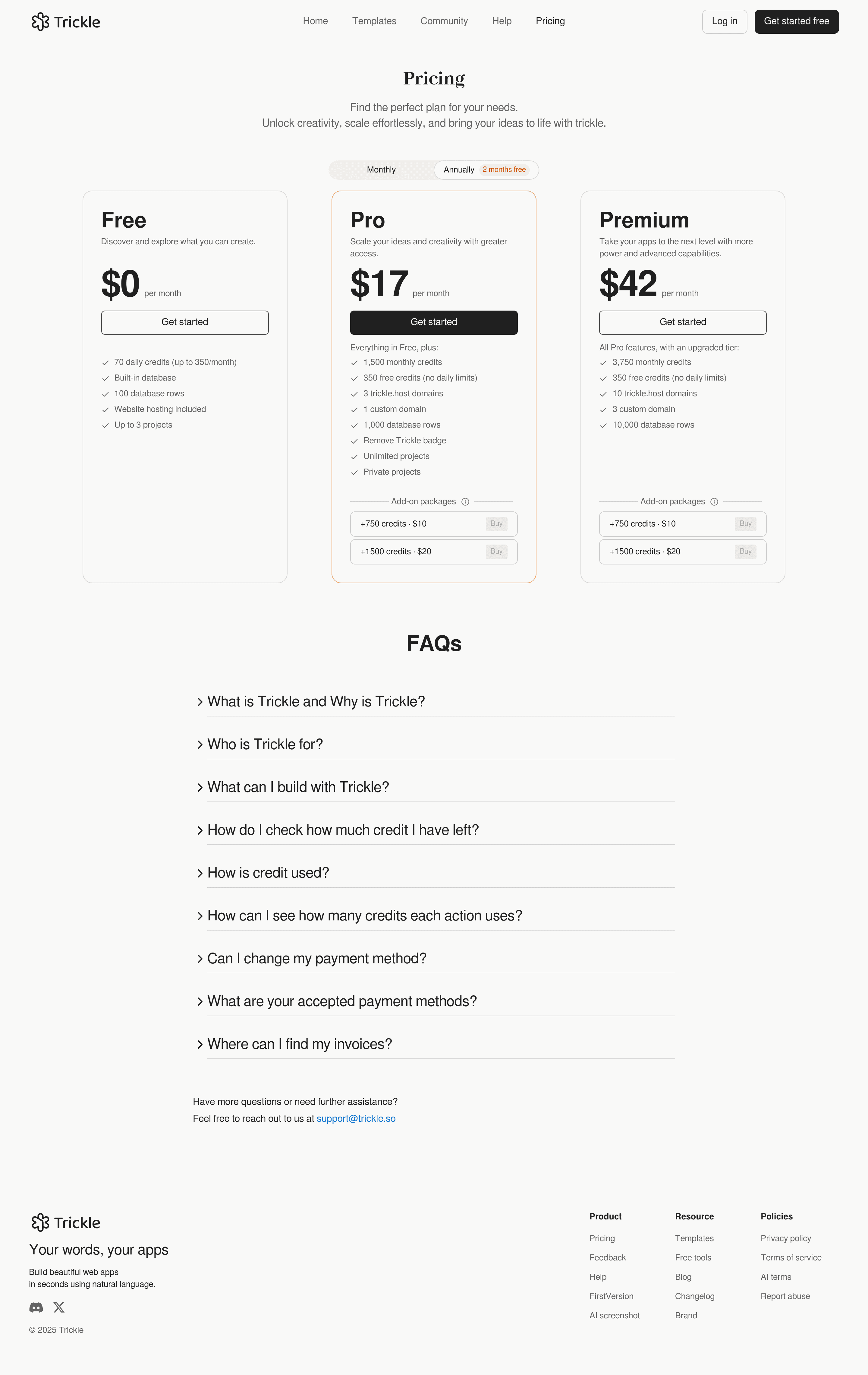 Trickle - Magic Canvas  pricing page screenshot
