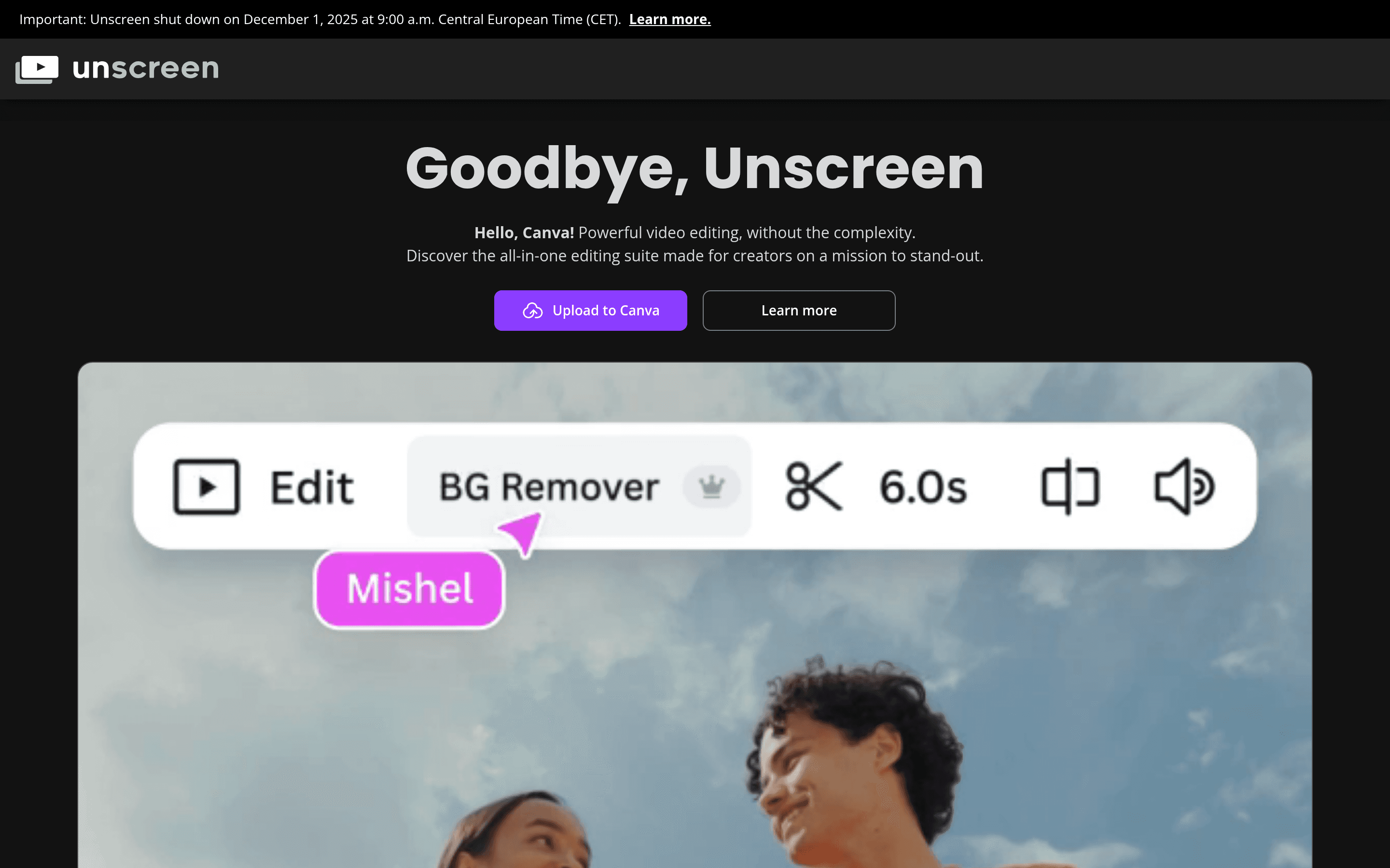 Unscreen pricing page screenshot