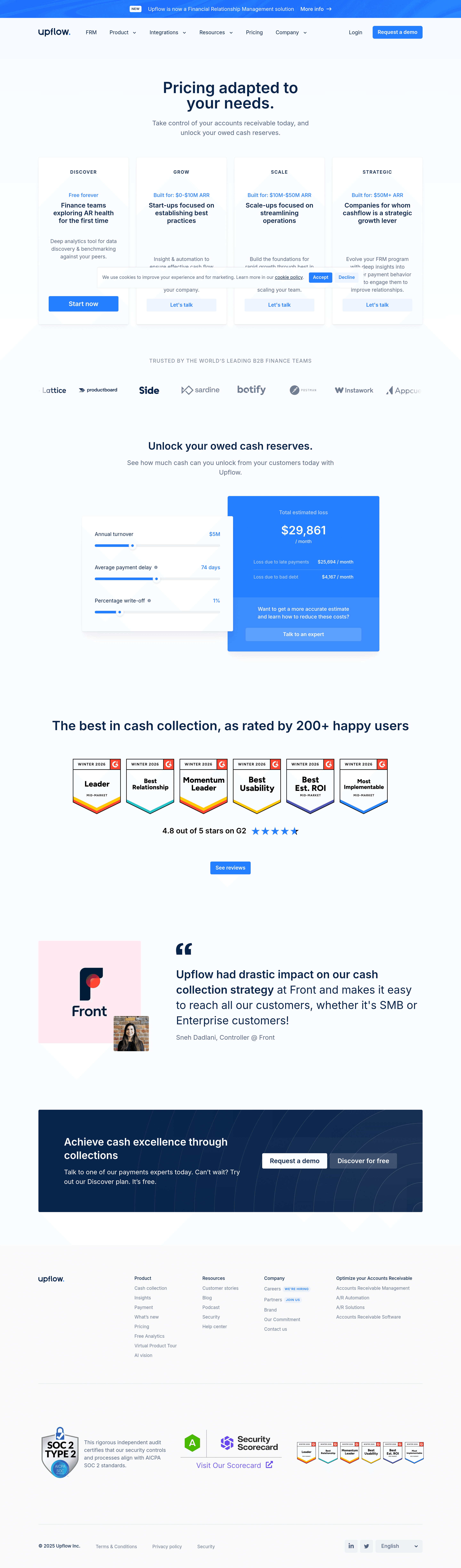 Upflow pricing page screenshot