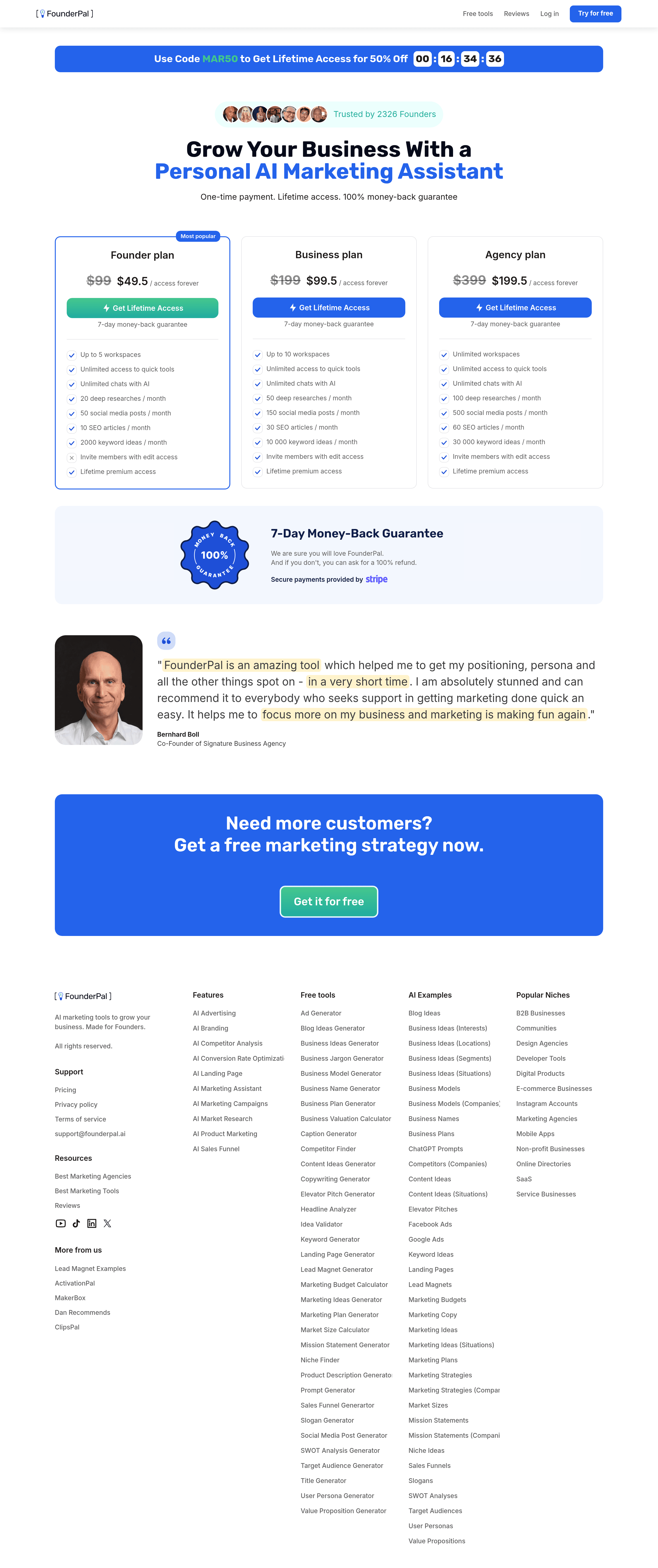 User Persona Generator pricing page screenshot